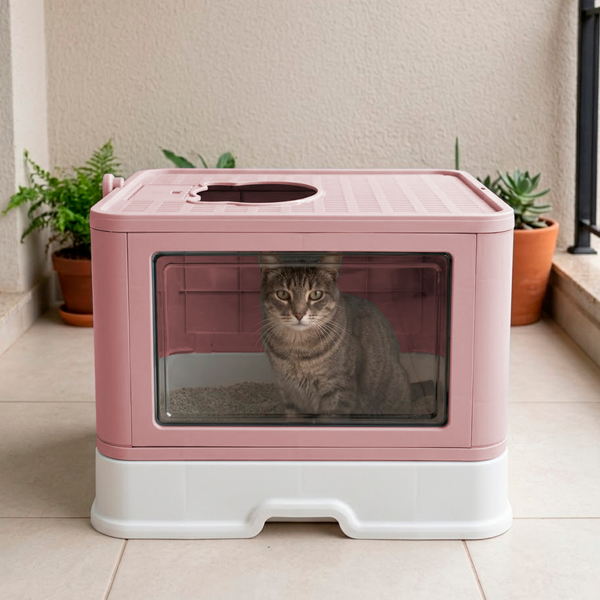 Banheiro Gato Fechado  Anti-odor + Pá + Coçadinha Luxo - Rose — foto 7