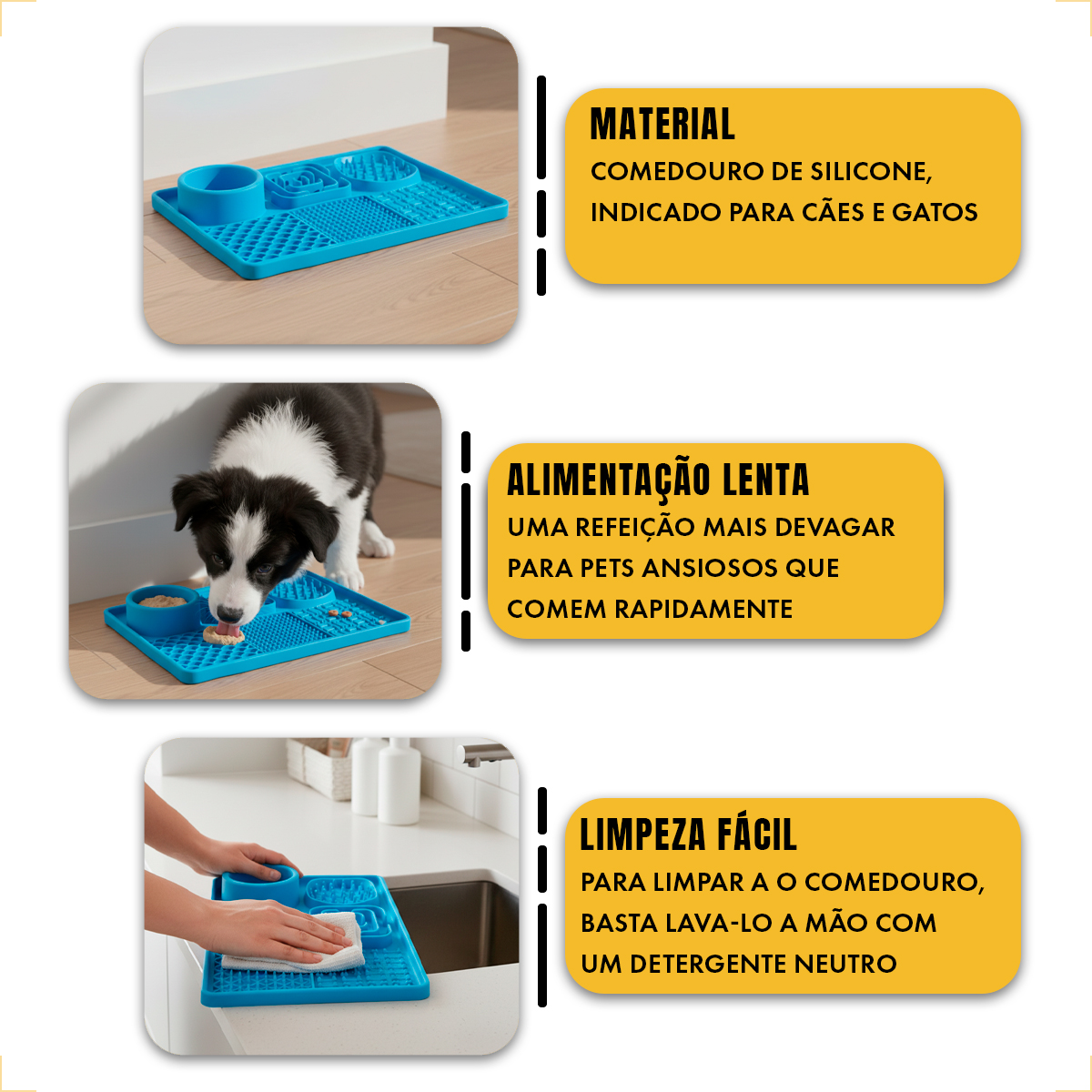 Tapete De Alimentação Lenta Cães E Gatos Com Ventosa Animaux - Azul-escuro — foto 4