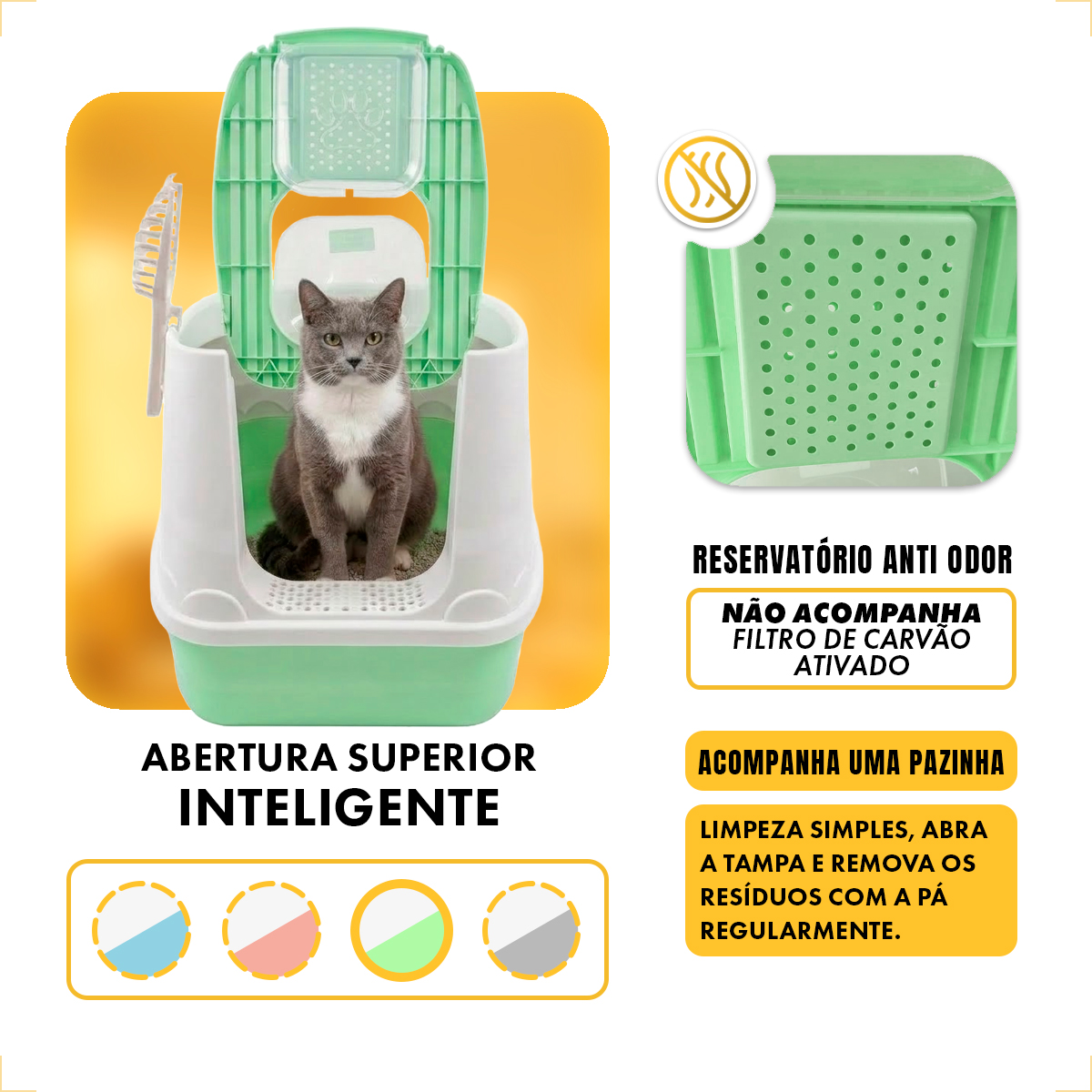 Banheiro Fechado Patinha Para Gatos - Verde — foto 4