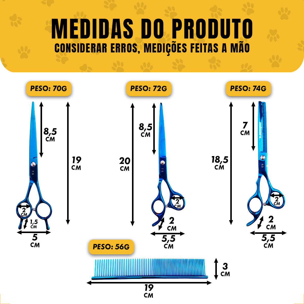 Kit 3 Tesouras Banho Tosa 7 Polegadas (4 Peças) - ANIMAUX - AZUL — foto 3