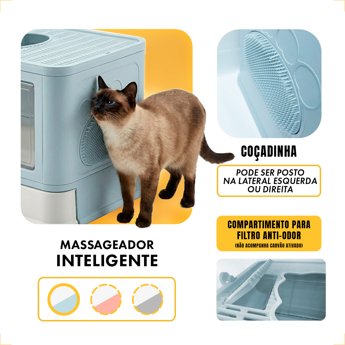 Banheiro Gato Fechado  Anti-odor + Pá + Coçadinha Luxo - Azul — foto 4