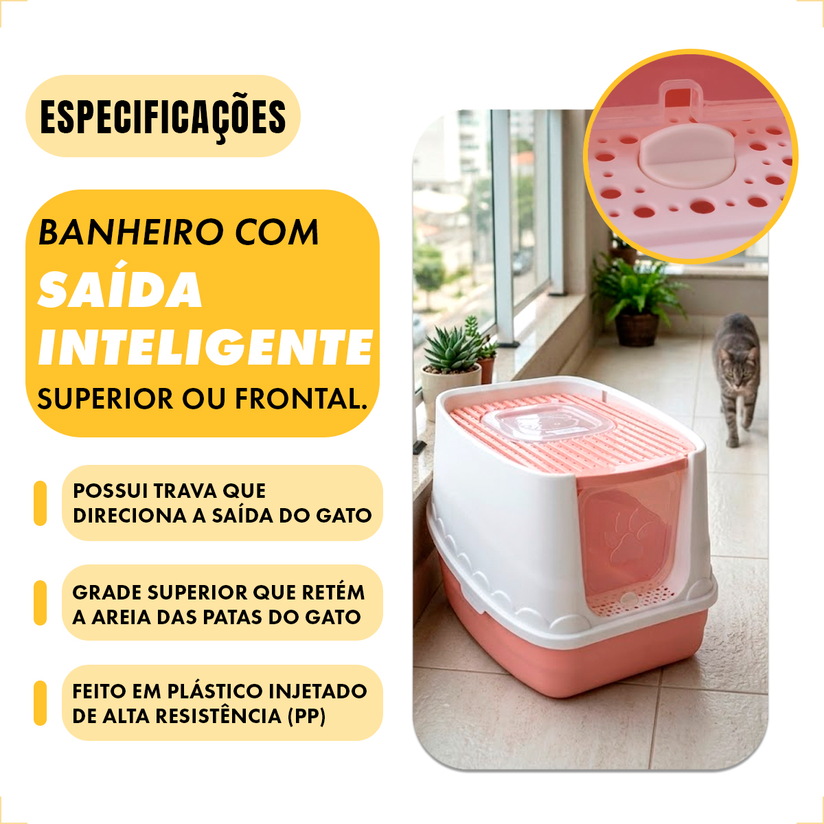 Banheiro Fechado Patinha Para Gatos - Rosa — foto 5