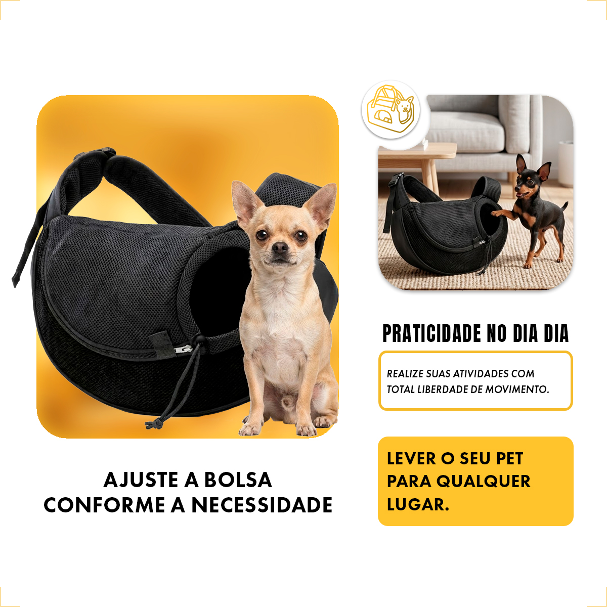 Bolsa Transporte Animais P Porte Cãe e Gato - Preto G — foto 4