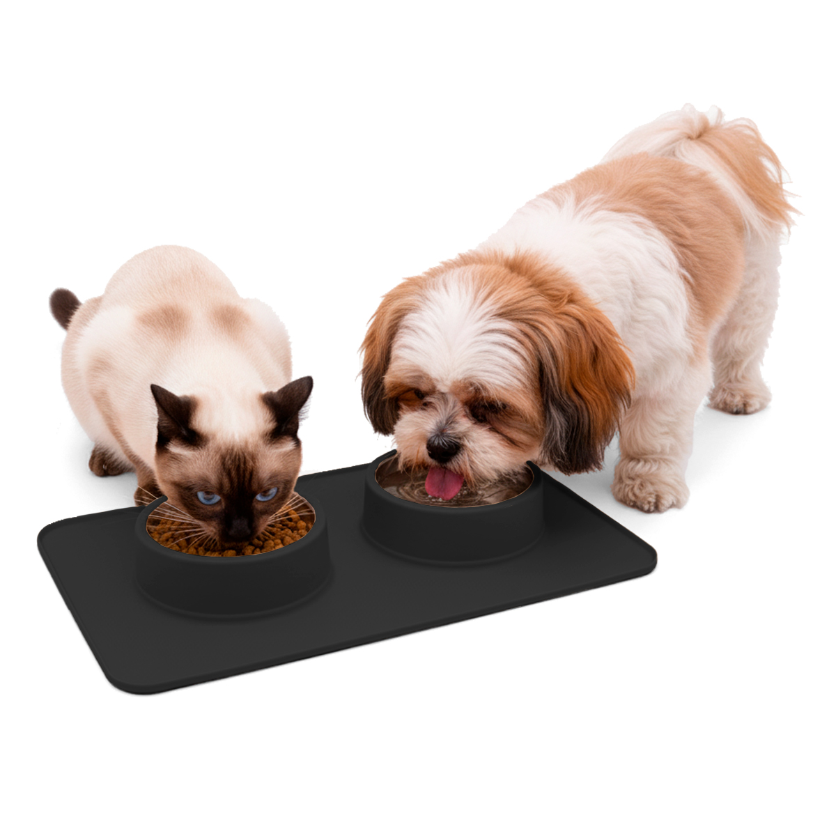 Comedouro bebedouro duplo silicone inox antiderrapante - Preto — foto 6