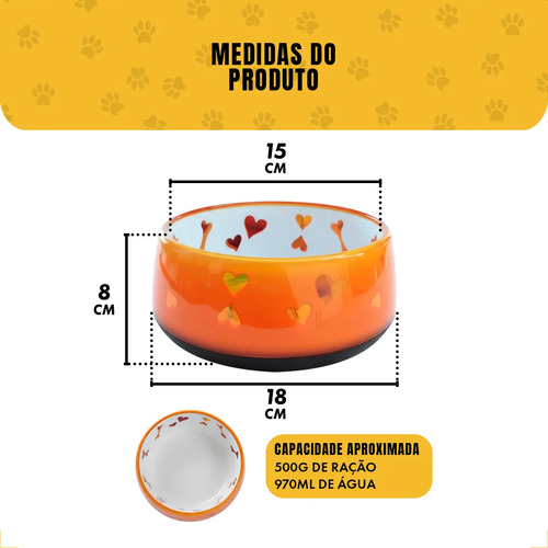 Comedouro Cachorro Pet Luxo  Antiderrapante AFP G 970ml - Laranja Cinza — foto 3