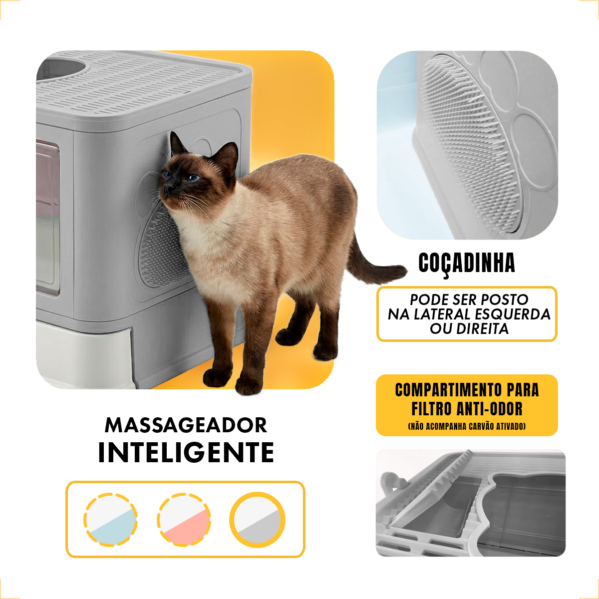 Banheiro Gato Fechado  Anti-odor + Pá + Coçadinha Luxo - Cinza — foto 4