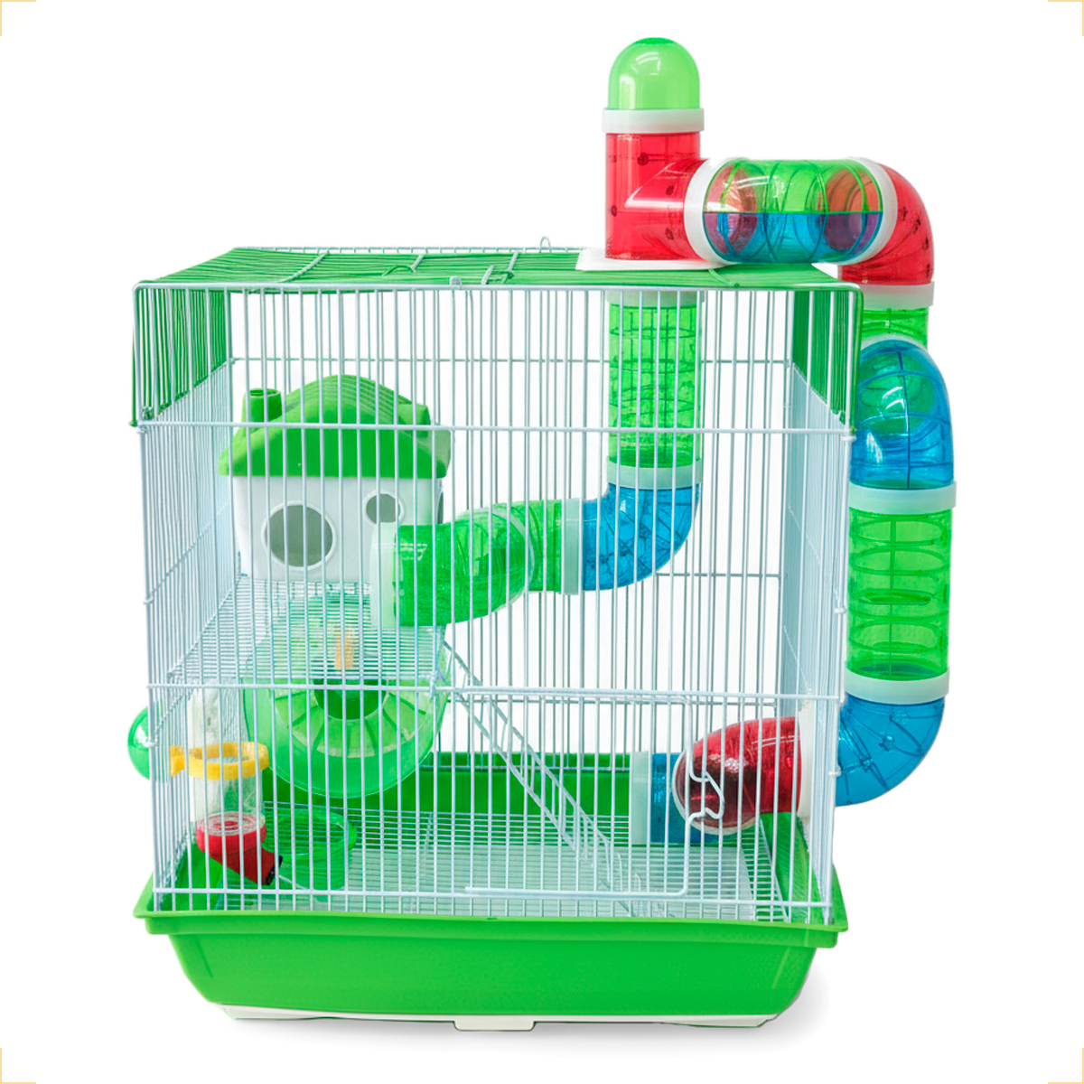 Gaiola Hamster 2 Andares Tubos Coloridos Com Casa - Verde