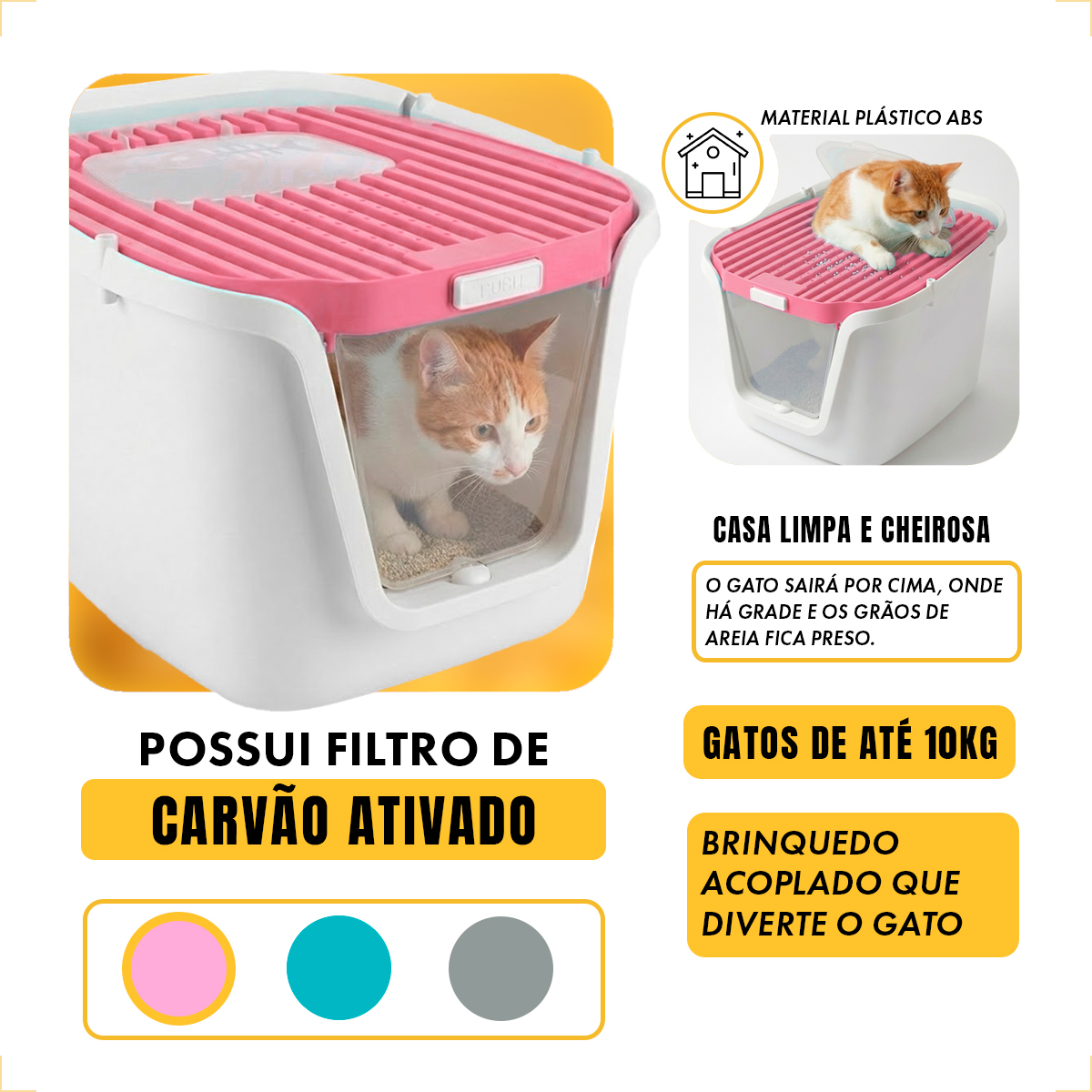 Banheiro Fechado Gatos Caixa GG 44C X 53L - Rosa — foto 5