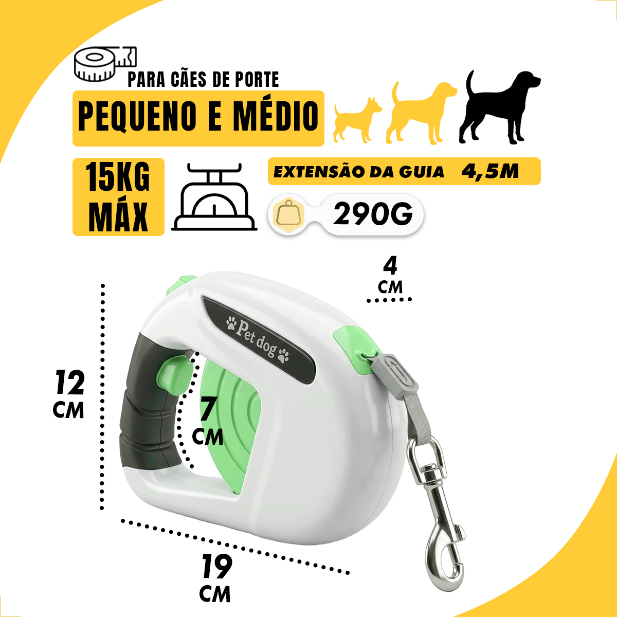 Guia Retrátil P/ Coleira Passeio Cães 5m Retangular #2 - Verde — foto 2