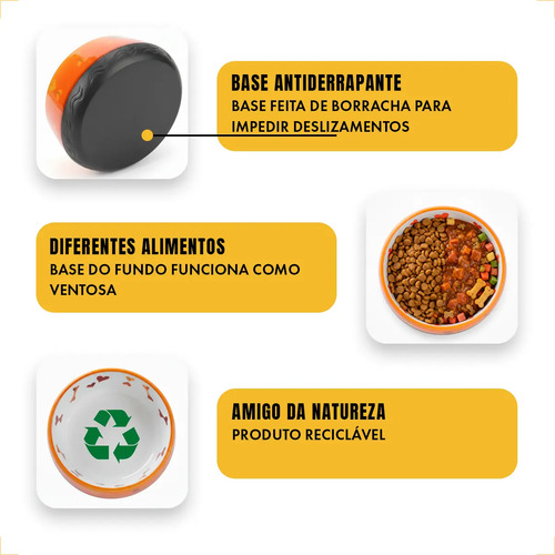 Comedouro Cachorro Pet Luxo  Antiderrapante AFP G 970ml - Laranja Cinza — foto 5