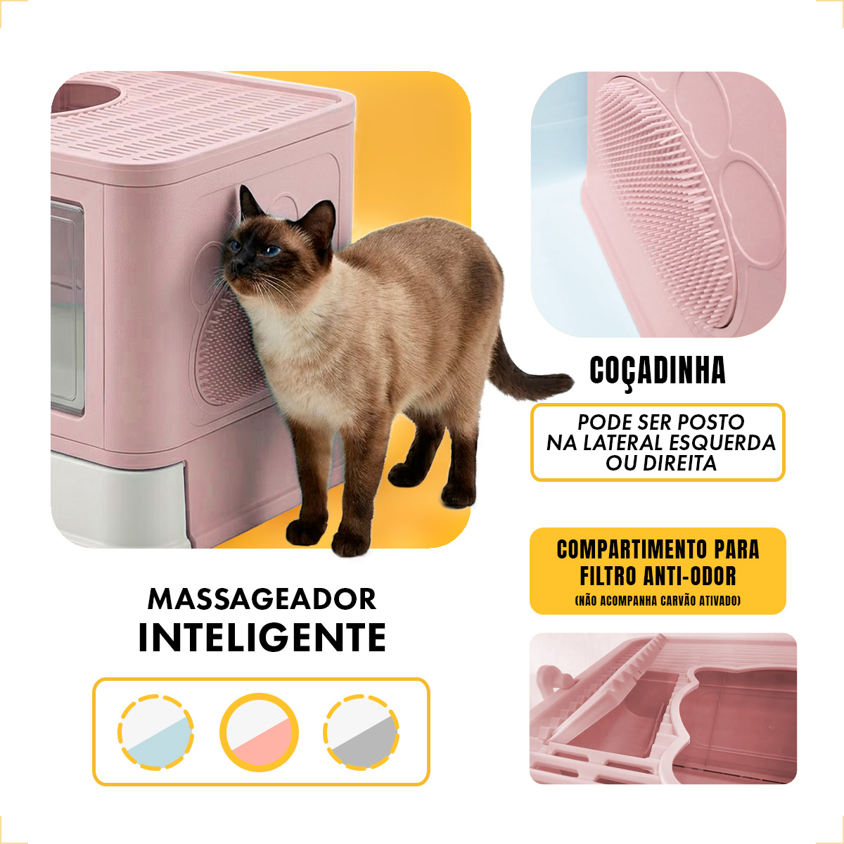 Banheiro Gato Fechado  Anti-odor + Pá + Coçadinha Luxo - Rose — foto 4