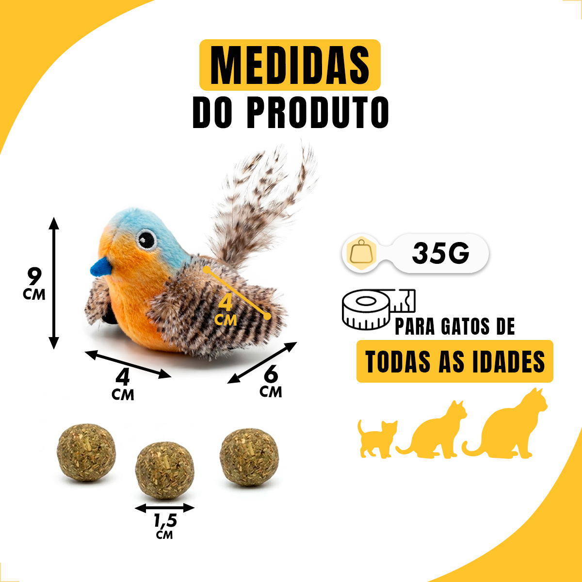 Brinquedo Interativo Som Bolinhas Catnip Aves/Passáros Gatos FOFOS - Pássaro Azul — foto 4