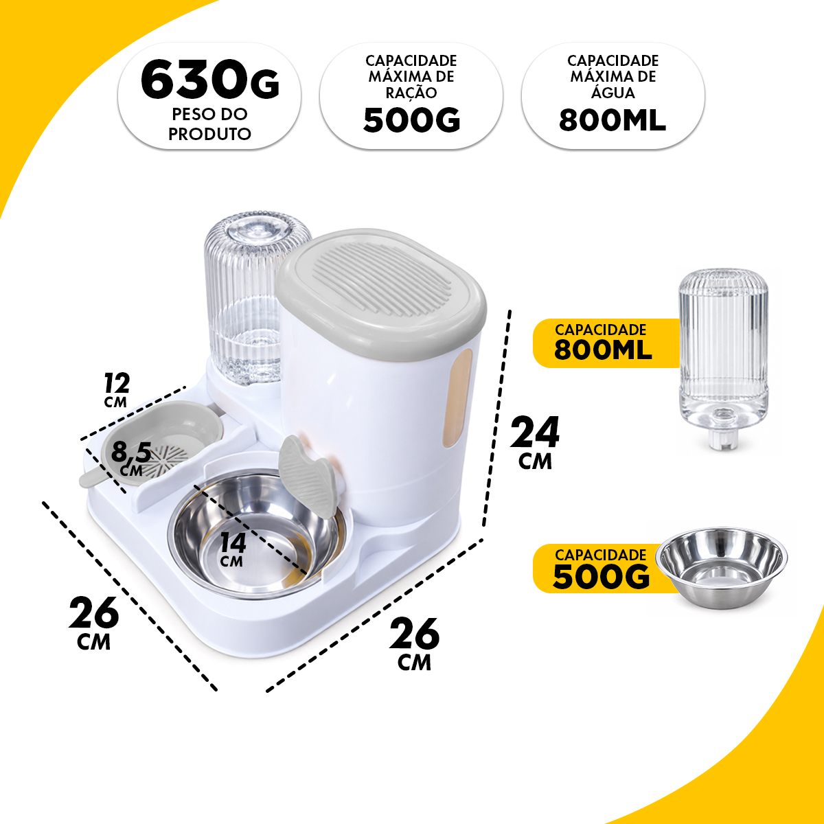 Comedouro e Bebedouro Duplo Automático 800 ML - Cinza — foto 3