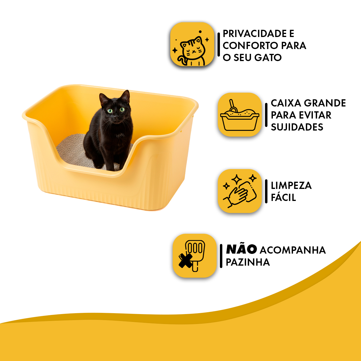 Caixa de Areia  Banheiro de Gato Grande 78x48x33 ANIMAUX - Amarelo — foto 5