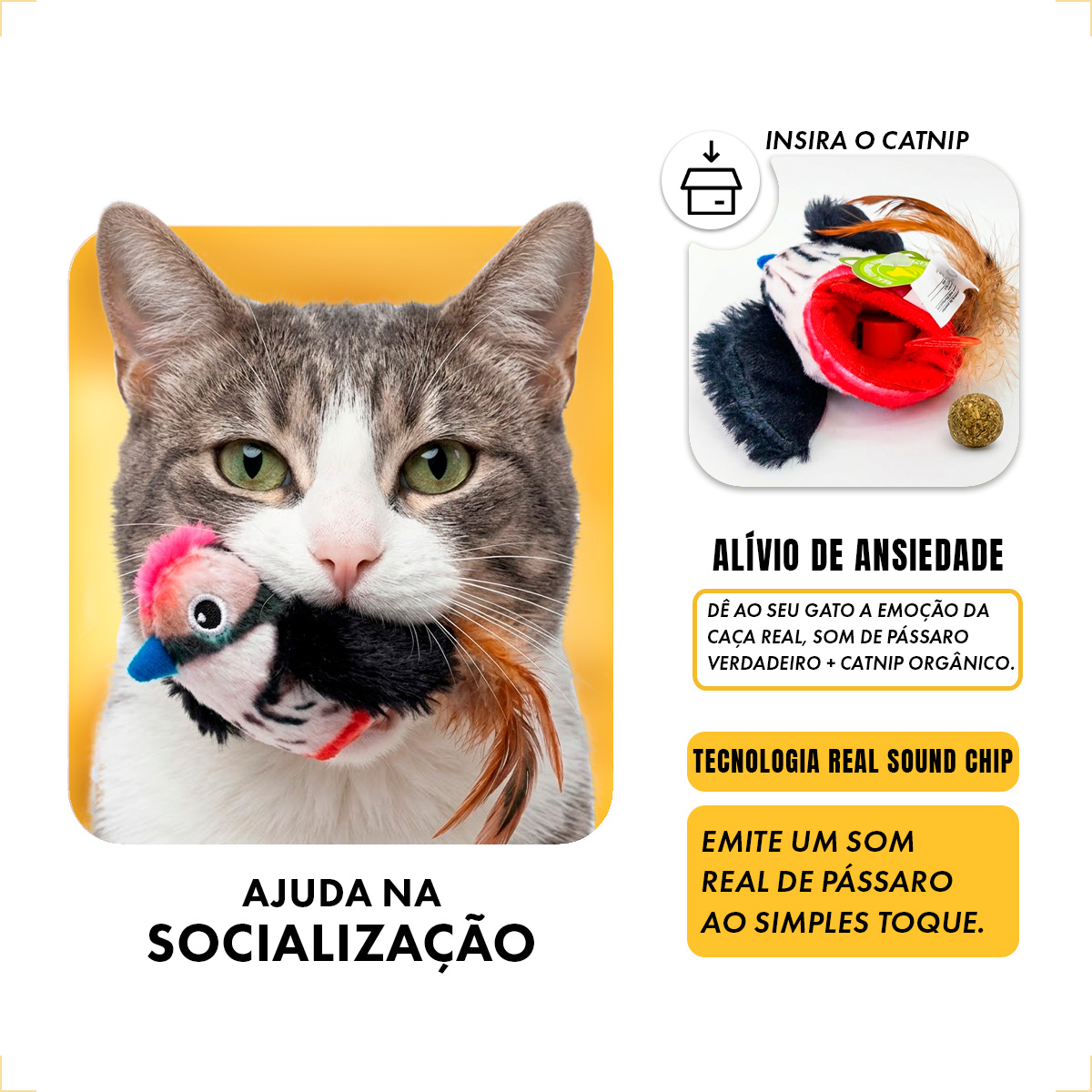 Brinquedo Interativo Som Bolinhas Catnip Aves/Passáros Gatos FOFOS - Pássaro Vermelho — foto 6