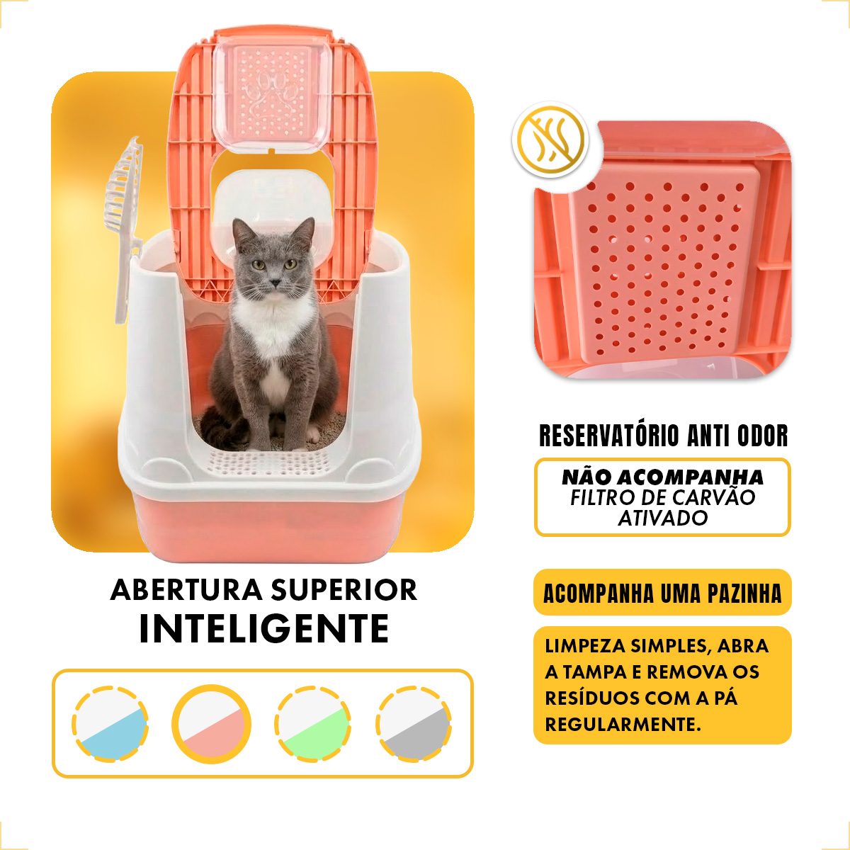Banheiro Fechado Patinha Para Gatos - Rosa — foto 4