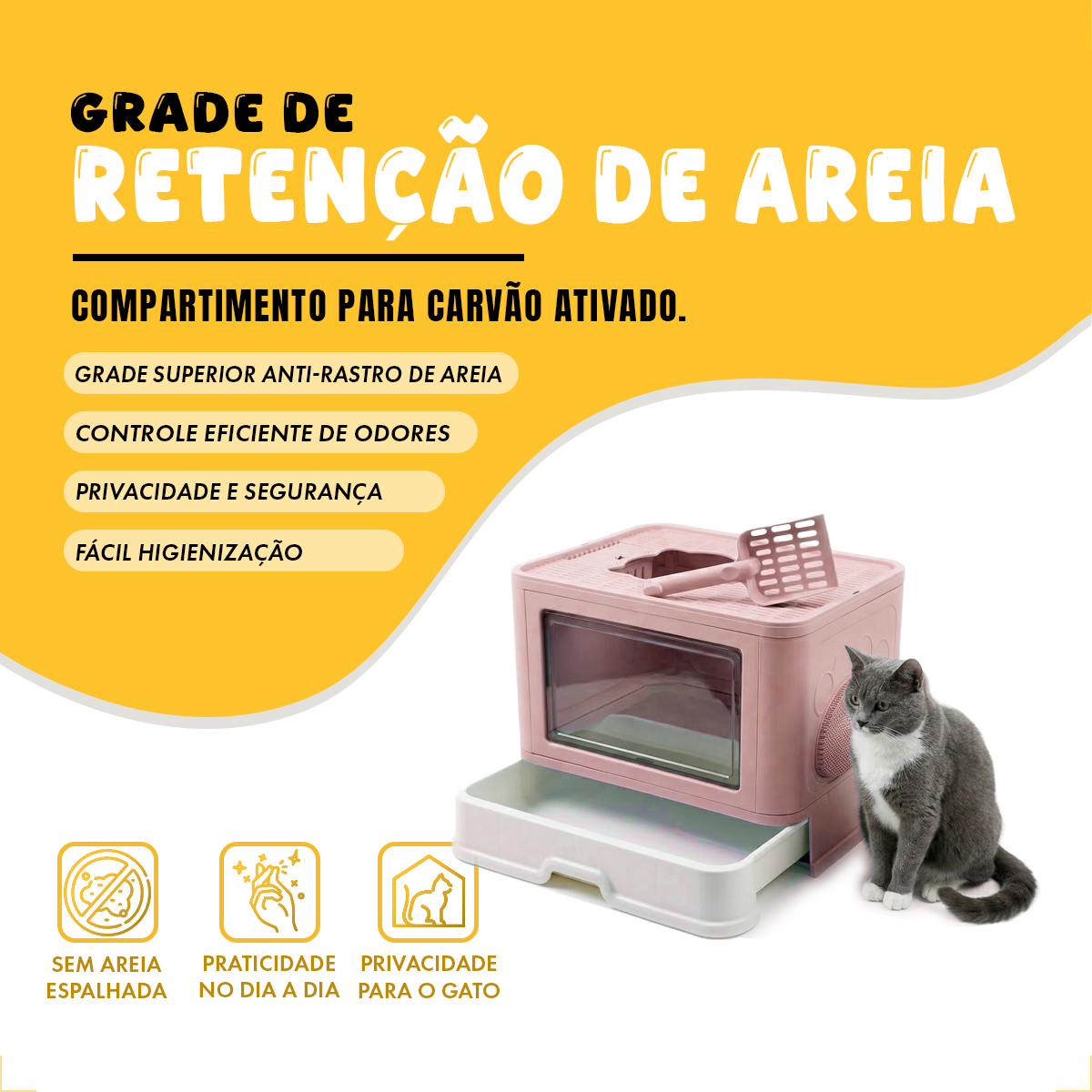 Banheiro Gato Fechado  Anti-odor + Pá + Coçadinha Luxo - Rose — foto 3