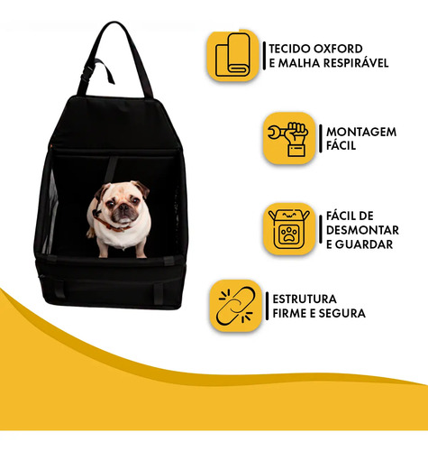 Cadeirinha Assento Pets Até 10kg Carro Transporte Cães Gatos - Preto — foto 6