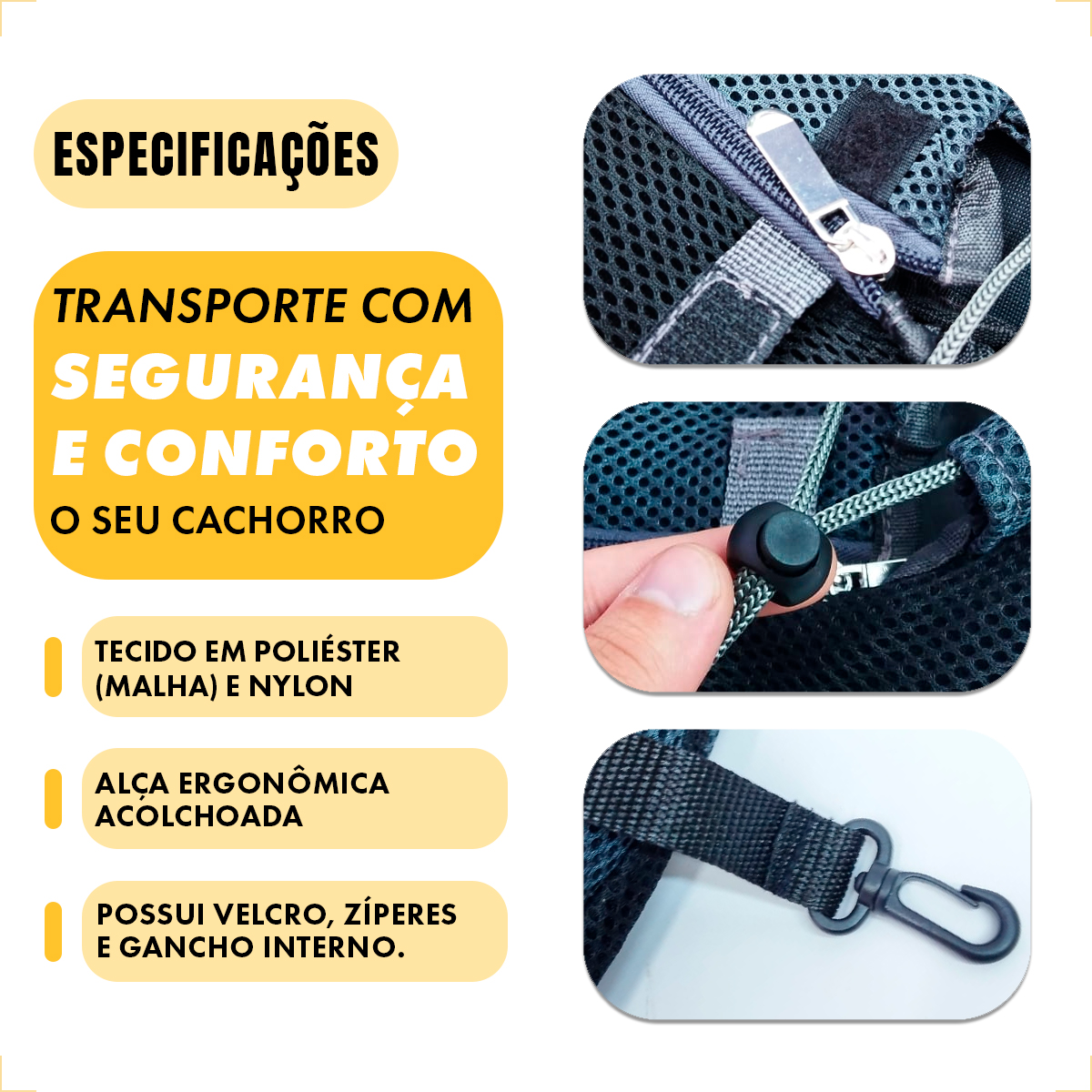 Bolsa Transporte Animais P Porte Cãe e Gato - Preto G — foto 5