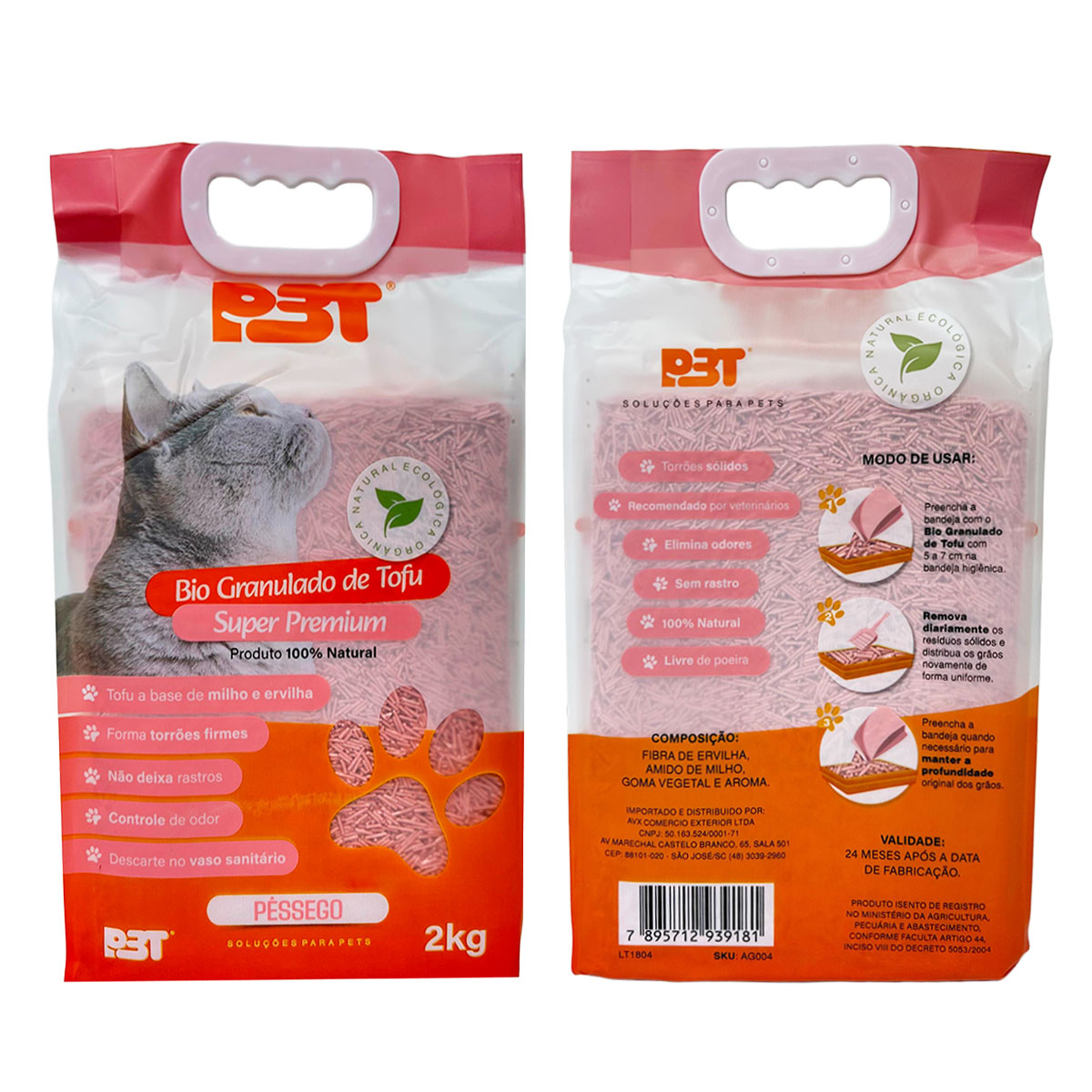 Granulado Biodegradável De Tofu Areia Banheiro  Sanitário de Gato 2kg PÊSSEGO P3T — foto 5