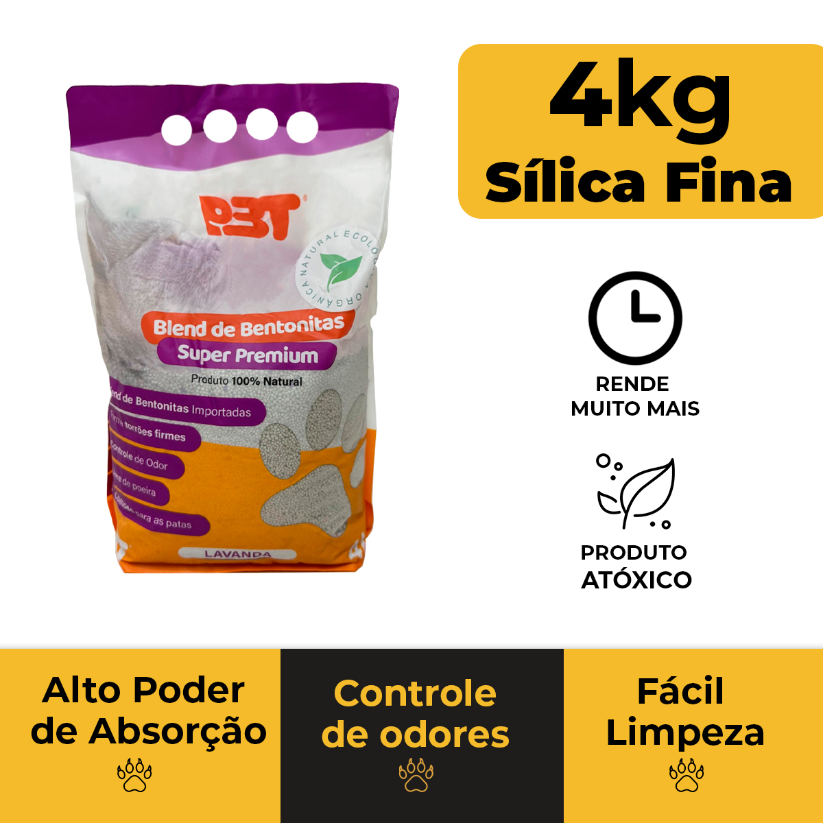 Bentonita Areia Sanitária Gatos 4kg Biodegradável P3T  - Lavanda — foto 3