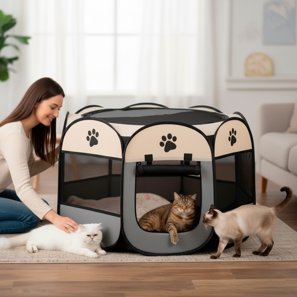 Cercadinho Pet Portátil Dobrável M  91 cm  - Cinza — foto 8