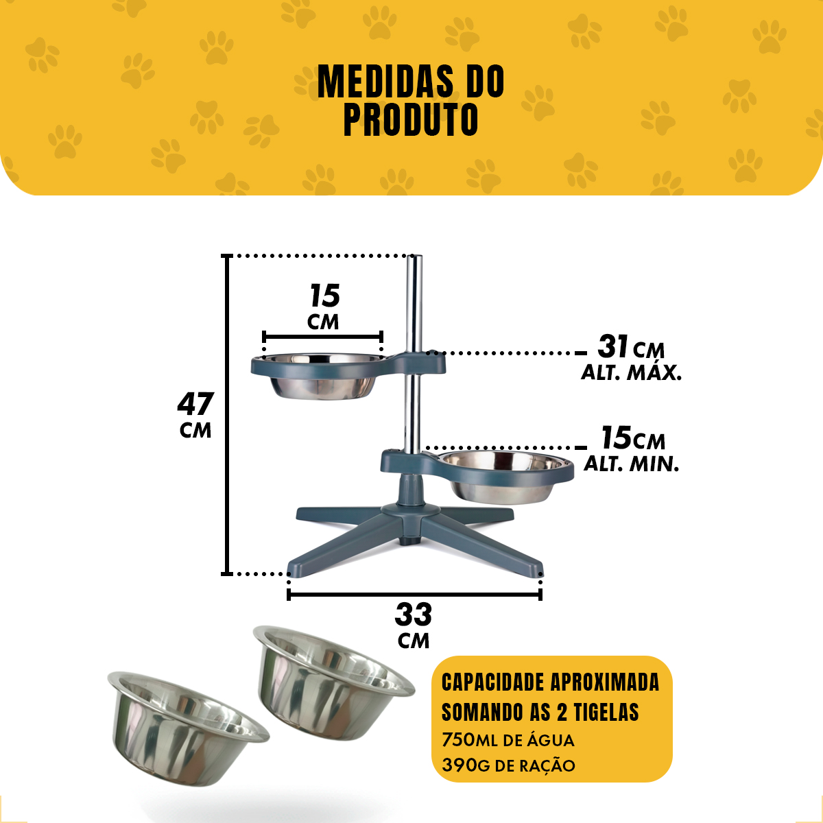 Comedouro E Bebedouro Elevado ajustável Confortável Cães E Gatos M — foto 2