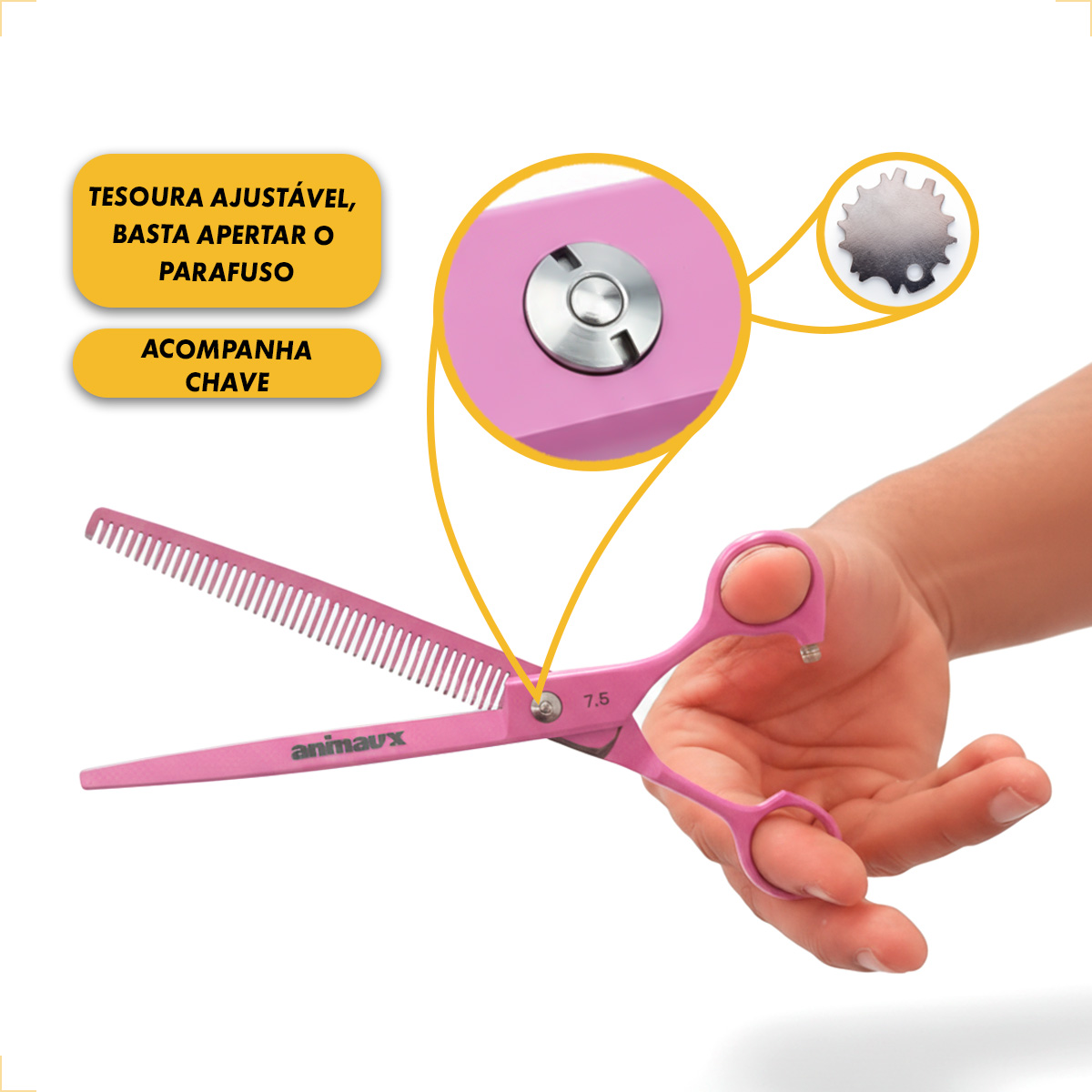 Kit 3 Tesouras Banho Tosa 7 Polegadas (4 Peças) - ANIMAUX - ROSA — foto 7