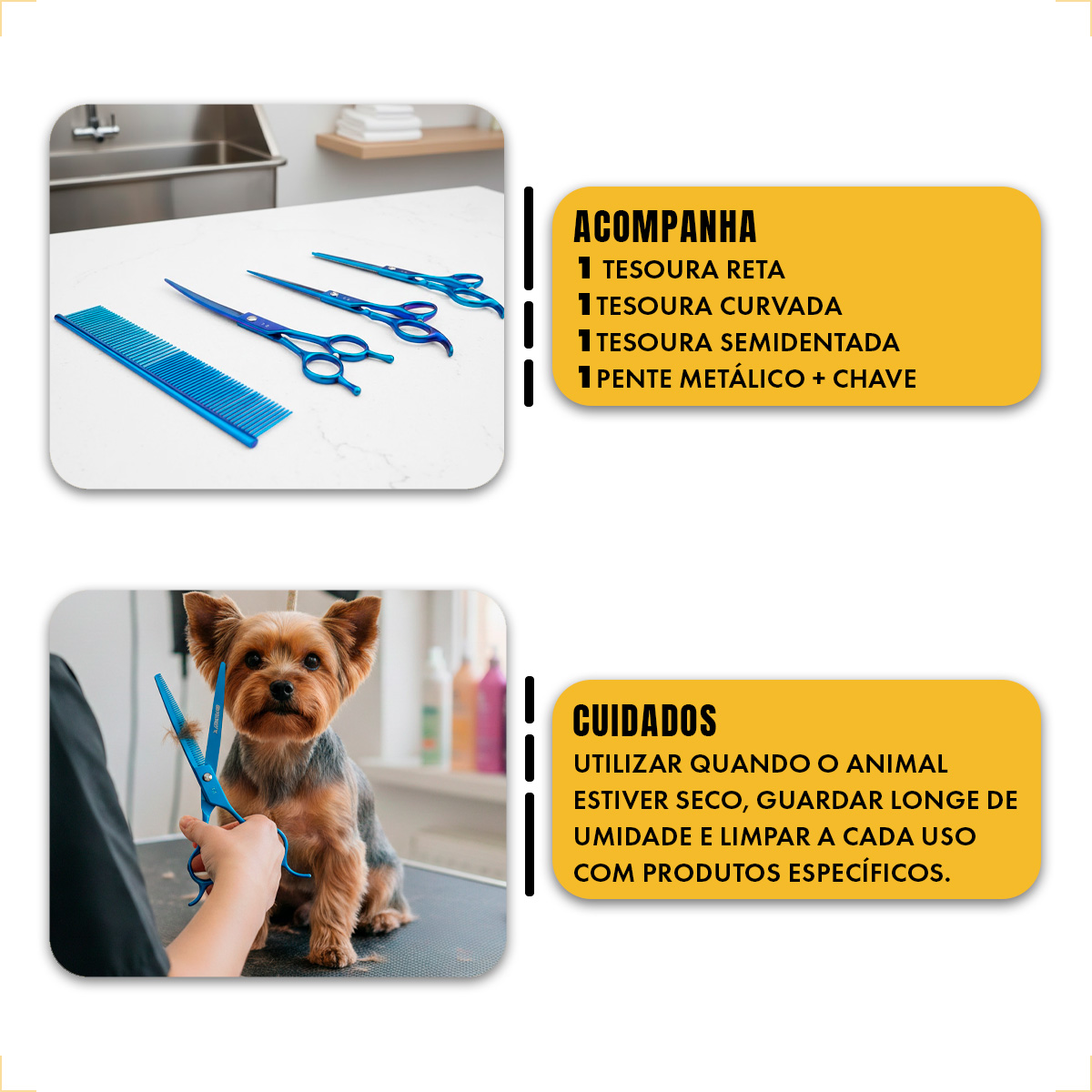 Kit 3 Tesouras Banho Tosa 7 Polegadas (4 Peças) - ANIMAUX - AZUL — foto 5