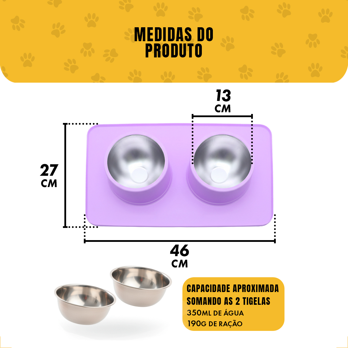 Comedouro bebedouro duplo silicone inox antiderrapante - Roxo — foto 8