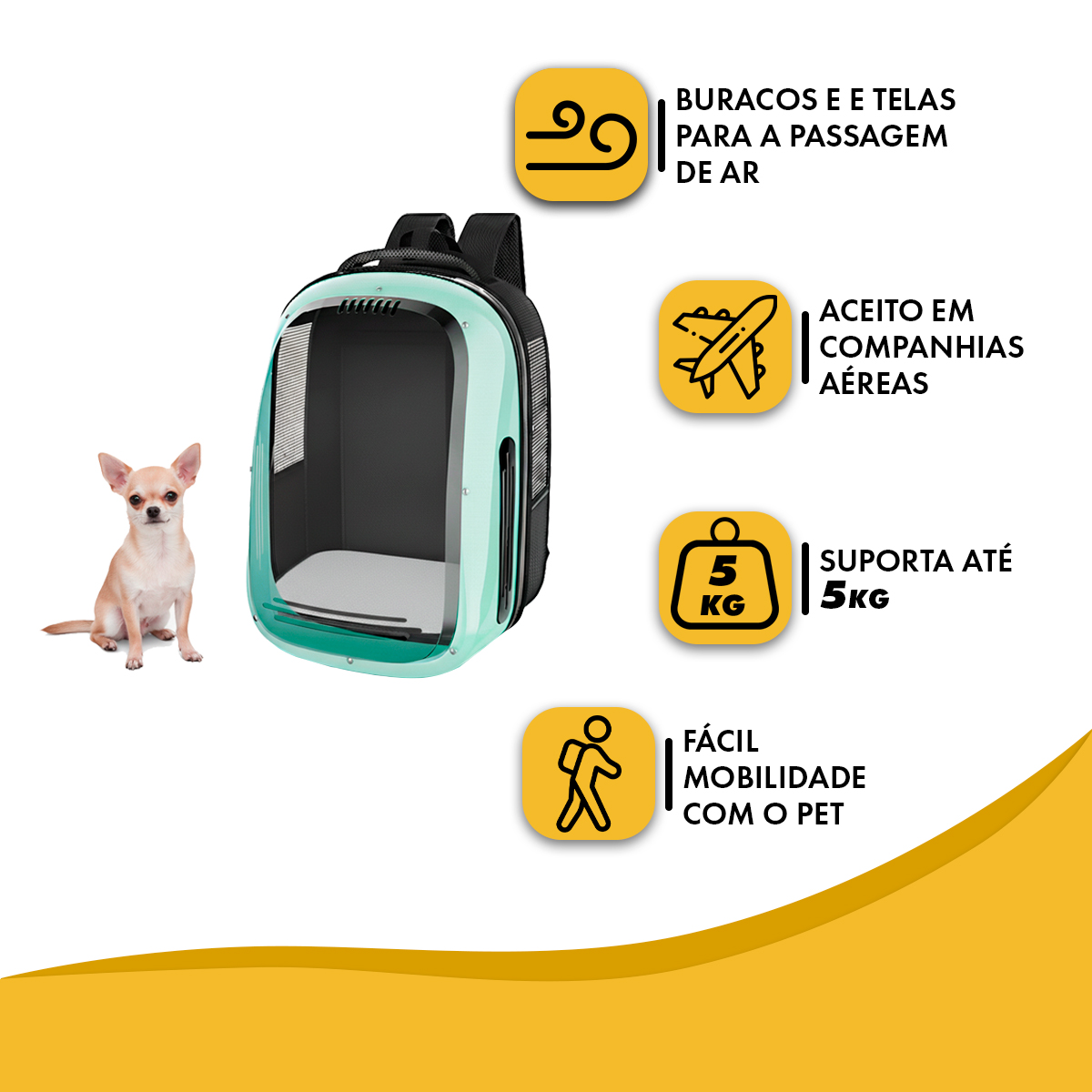 Mochila Pet Panorâmica Visor  Pet até 5 kg - Verde — foto 6