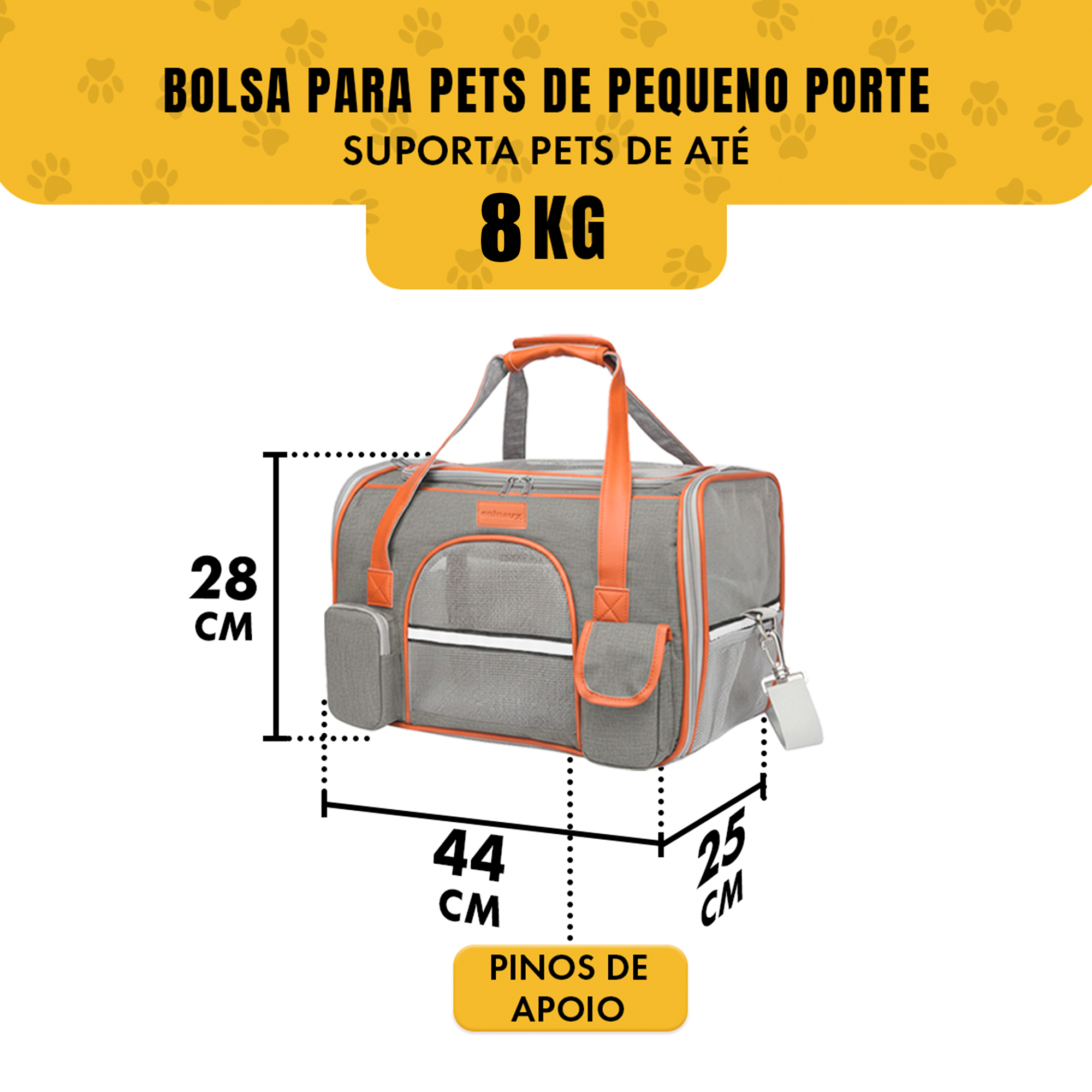 Bolsa Transporte Luxo Pet Viagem Passeio Aéreo Cães Gatos 8kg - Cinza Claro — foto 2