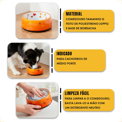 Comedouro Cachorro Pet Luxo  Antiderrapante AFP G 970ml - Laranja Cinza — foto 4
