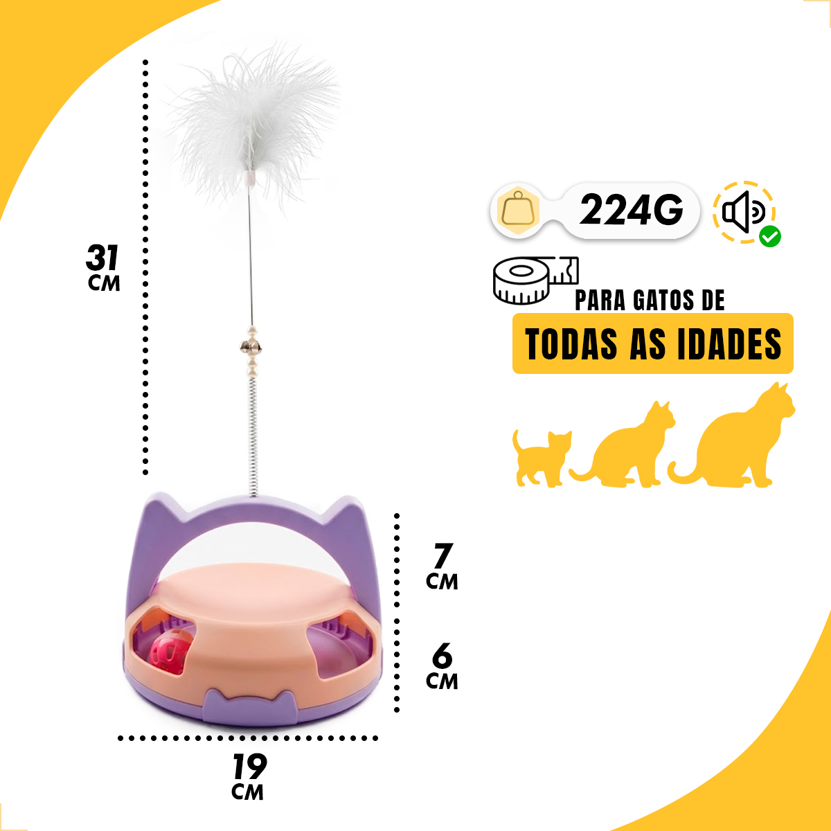 Brinquedo Interativo para Gatos com Guizo e Bolinha - Rosa — foto 2