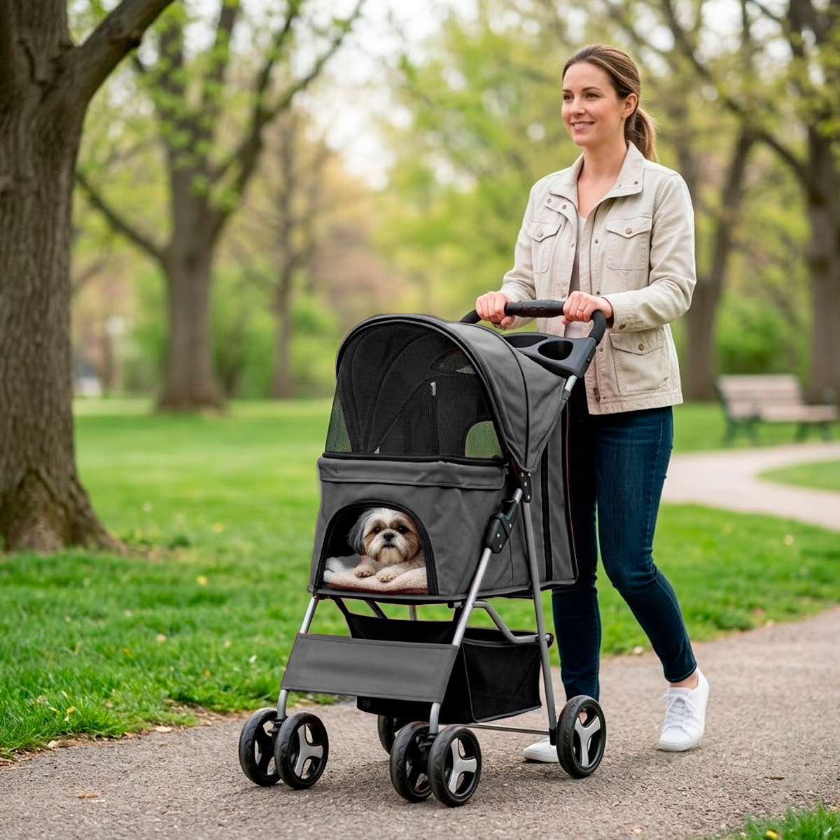 CARRINHO DE PASSEIO TRANSPORTE PET CÃS E GATOS ATÉ 15KG - Preto — foto 2