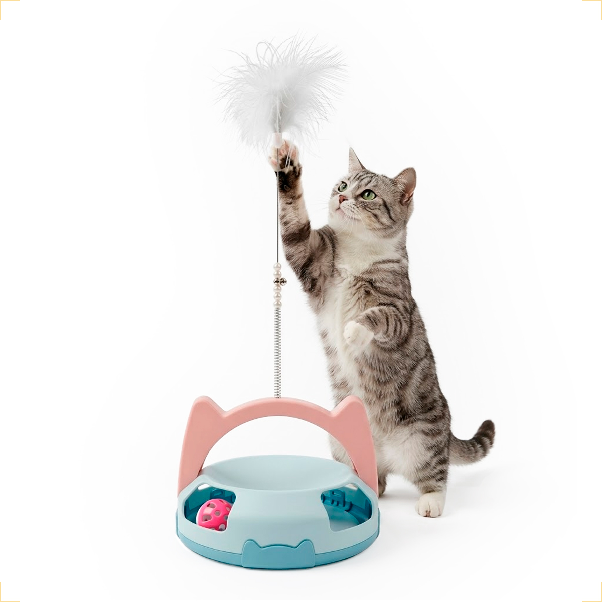 Brinquedo Interativo para Gatos com Guizo e Bolinha - Azul — foto 3
