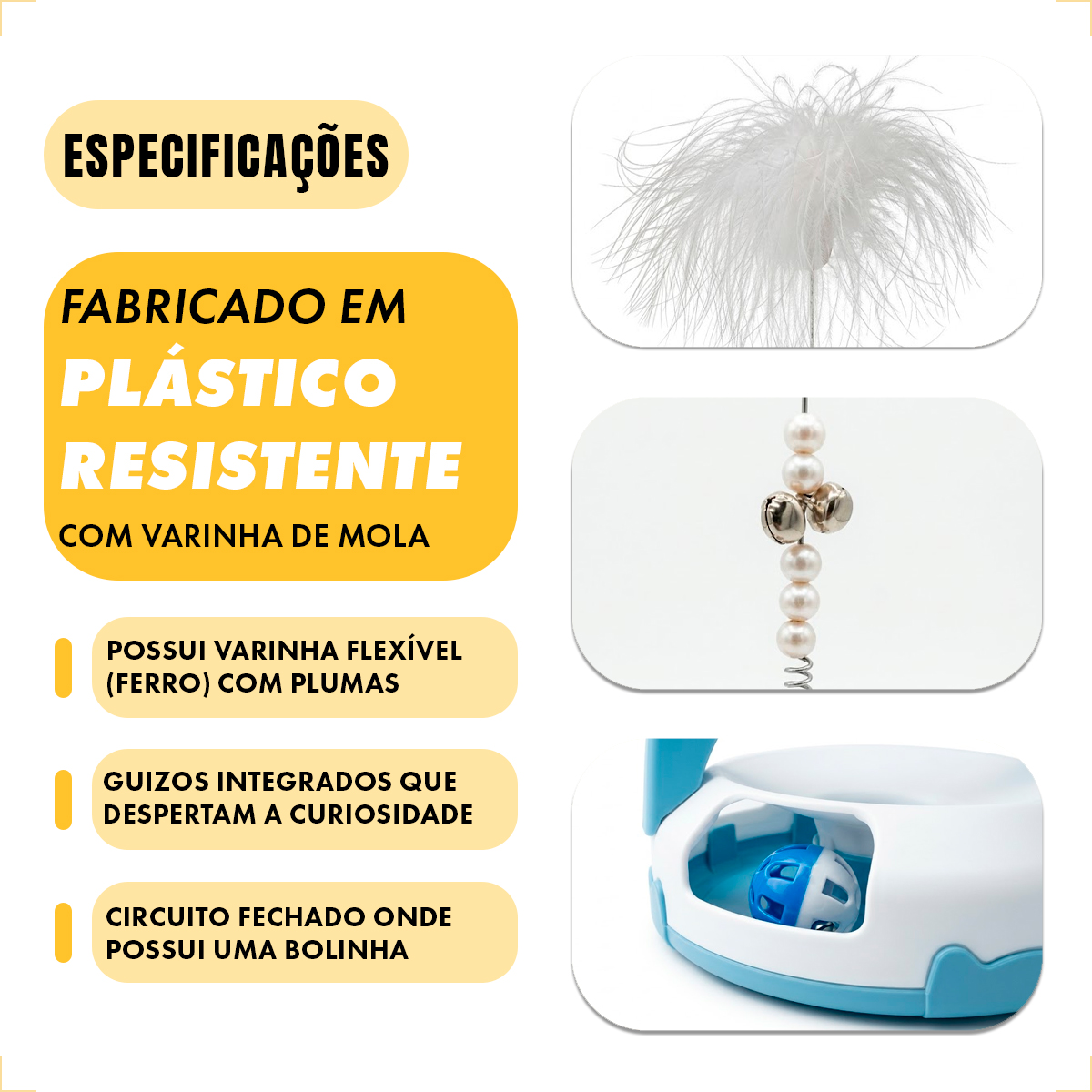 Brinquedo Interativo para Gatos com Guizo e Bolinha - Branco — foto 6
