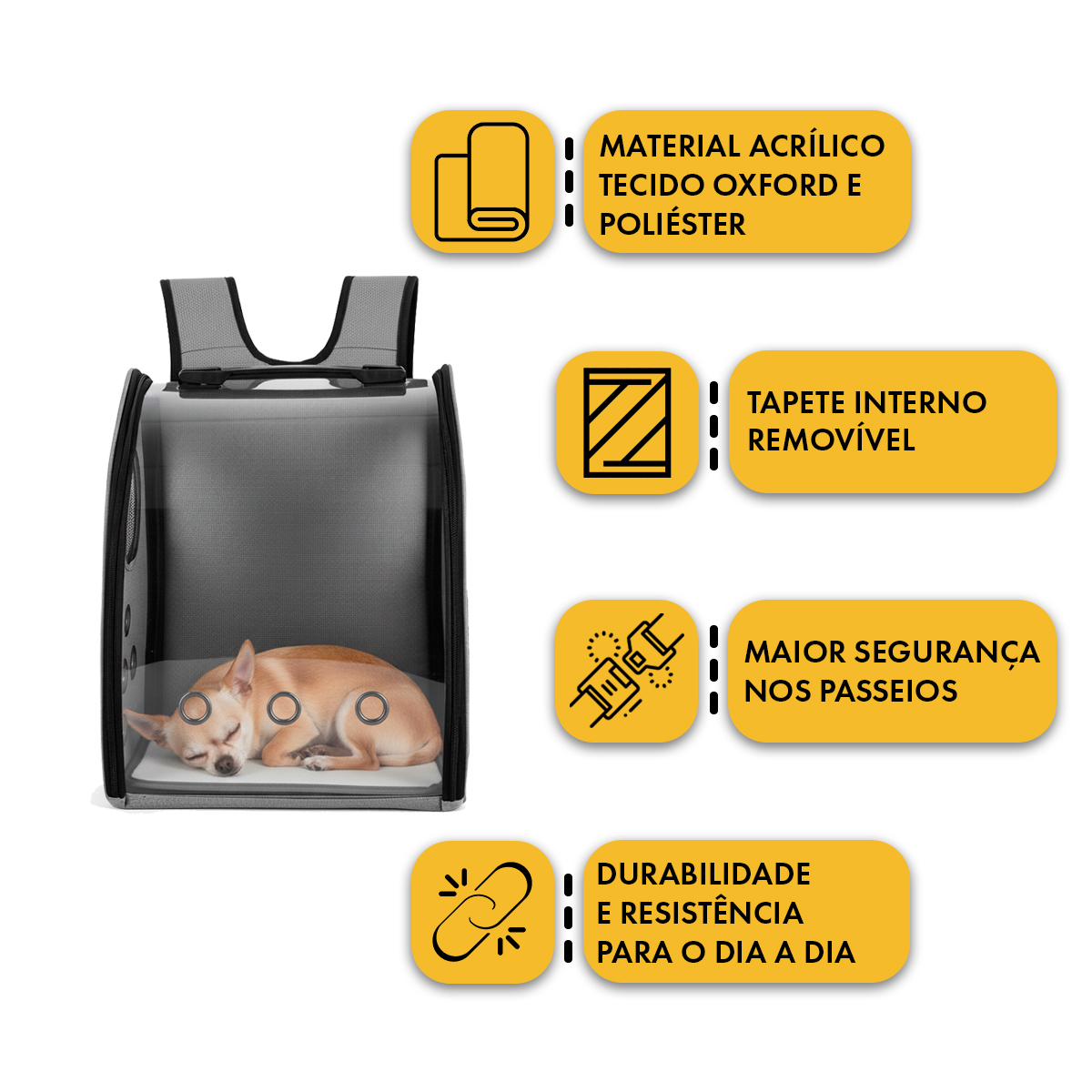 Mochila Pet de Transporte com Visor Cães e Gatos - Cinza — foto 3