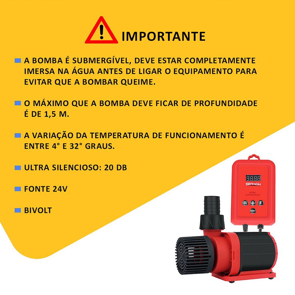 Bomba Aquário Água Doce e Salgada Submersa 12000 Lt Bivolt  — foto 8