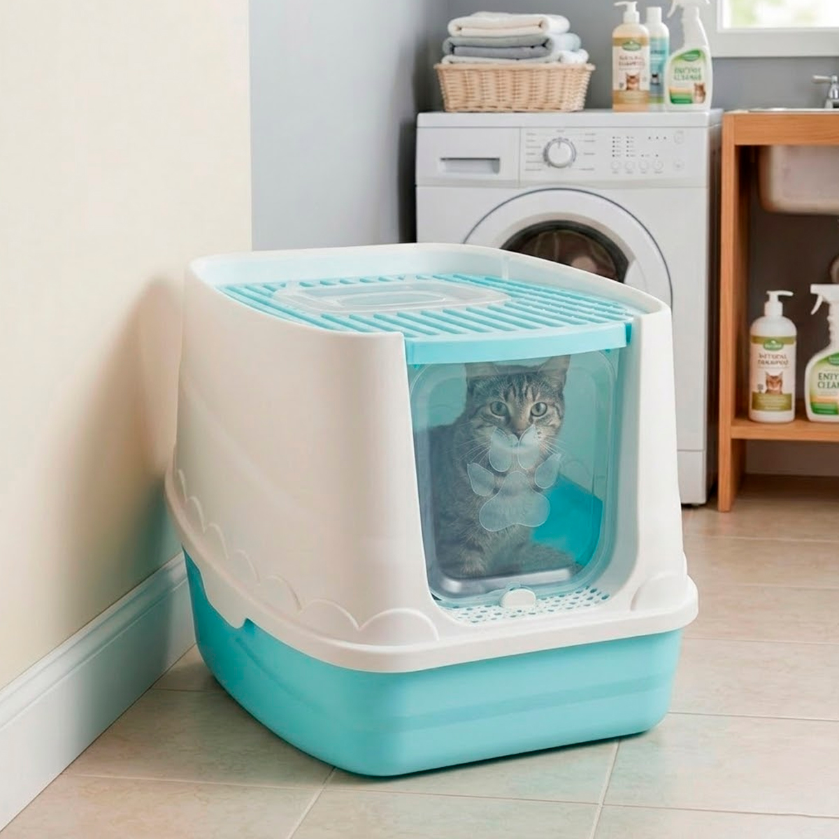 Banheiro Fechado Patinha Para Gatos - Azul — foto 6