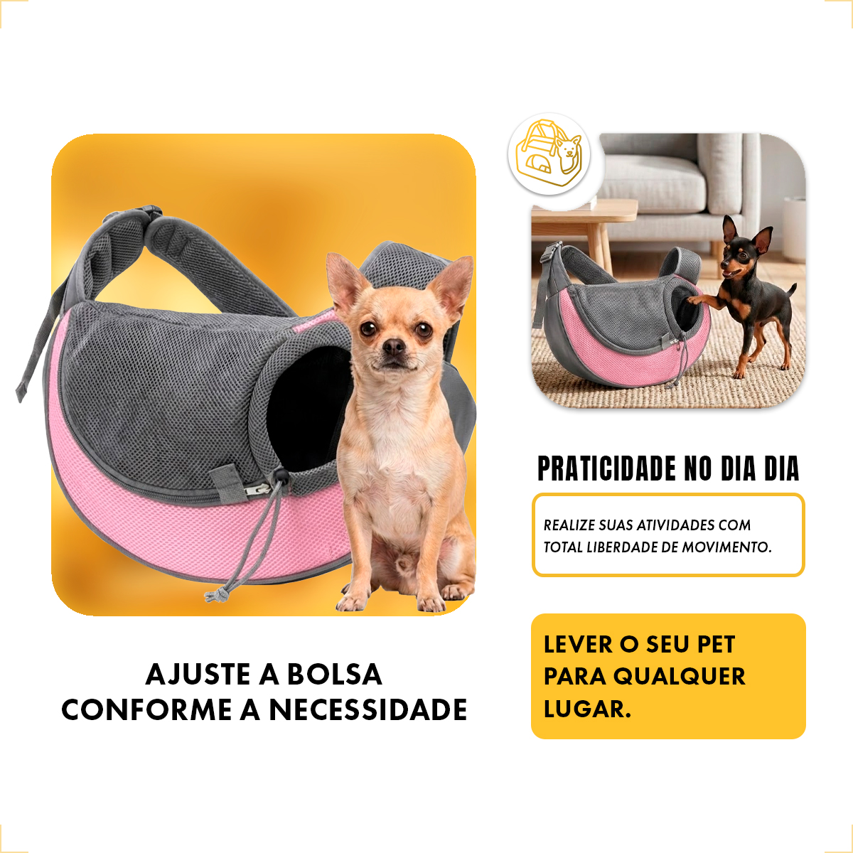 Bolsa Transporte Animais P Porte Cãe e Gato - Rosa G — foto 4