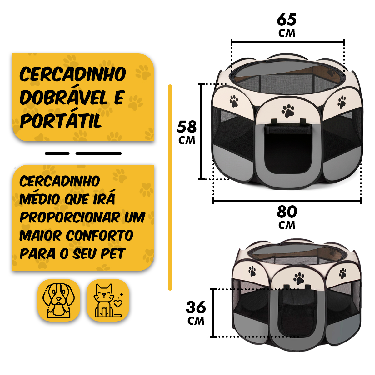 Cercadinho Pet Portátil Dobrável M  91 cm  - Cinza — foto 3