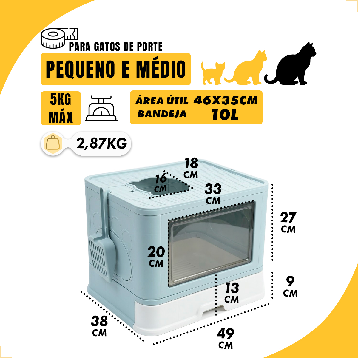 Banheiro Gato Fechado  Anti-odor + Pá + Coçadinha Luxo - Azul — foto 2