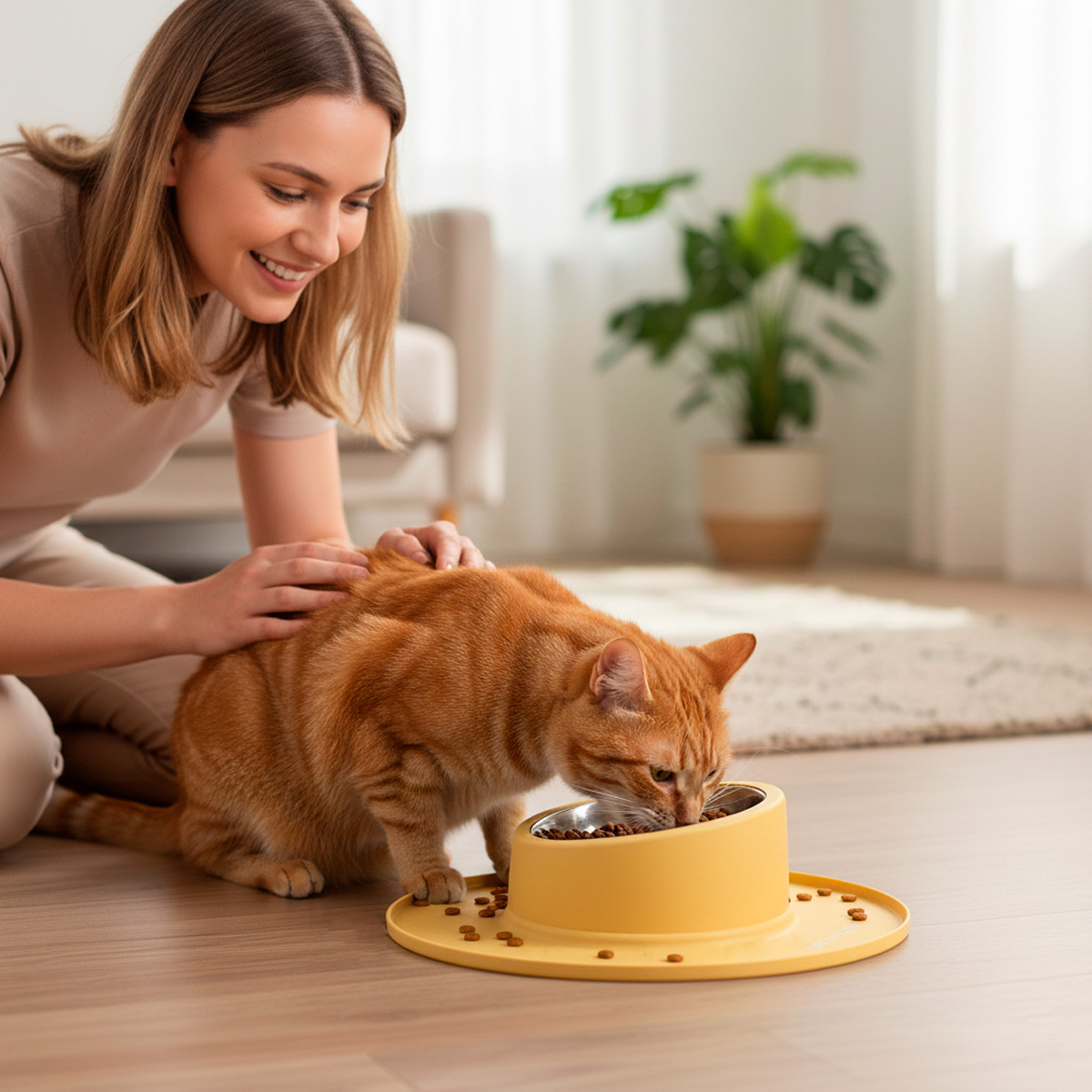 Comedouro bebedouro silicone inox antiderrapante - Amarelo — foto 8