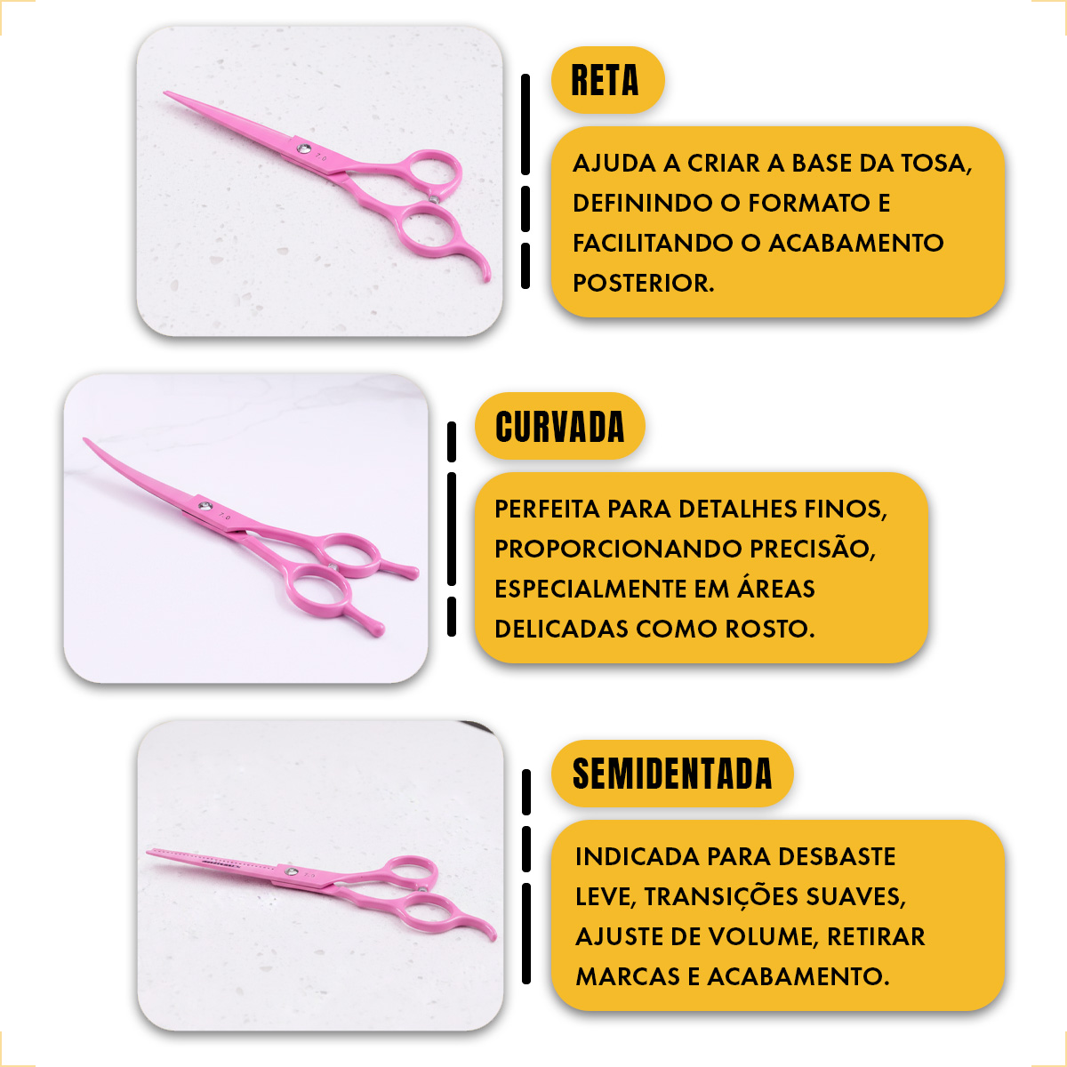 Kit 3 Tesouras Banho Tosa 7 Polegadas (4 Peças) - ANIMAUX - ROSA — foto 6