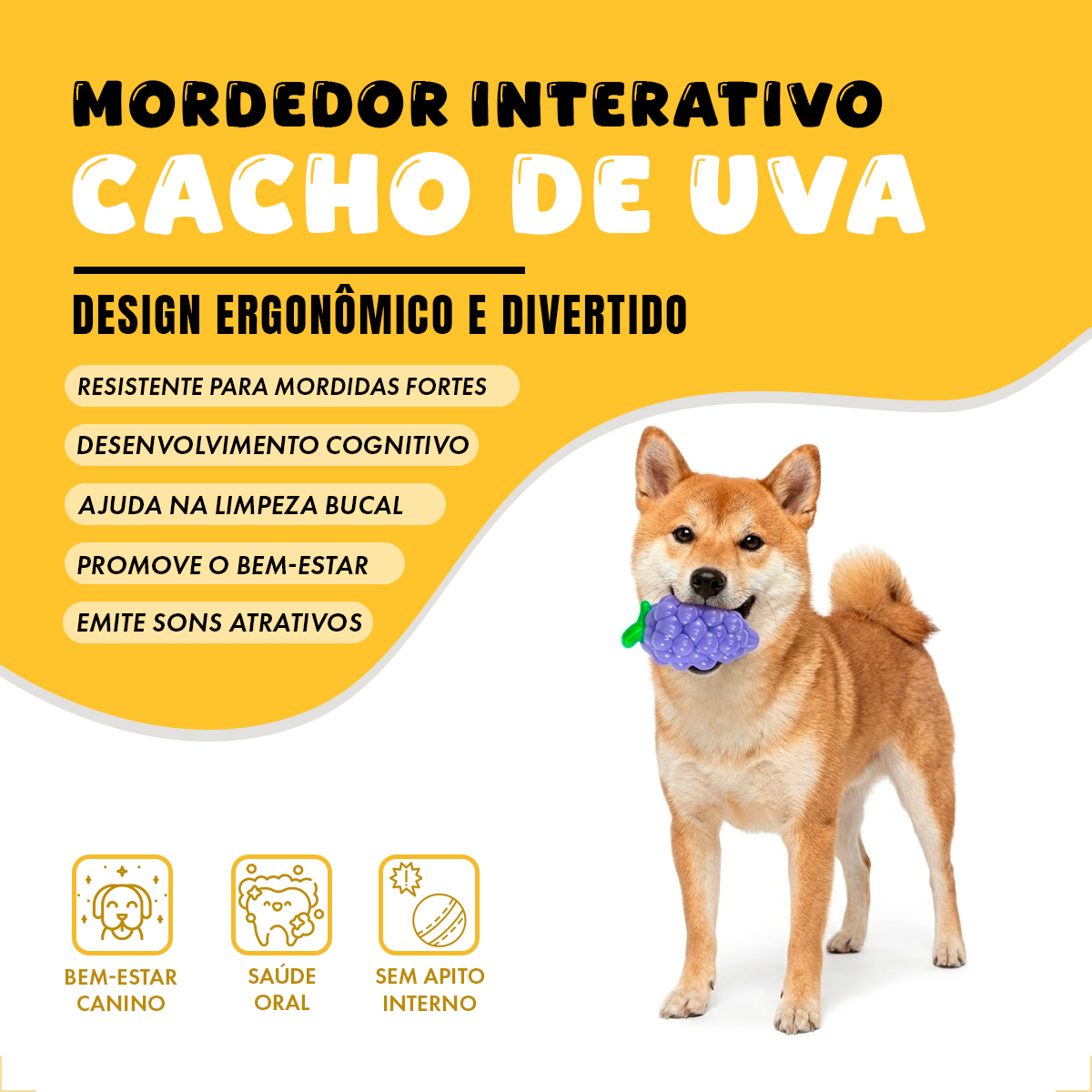 Brinquedo Mordedor Frutas Pet Cães Porte Médio TPR FOFOS - Uva — foto 5