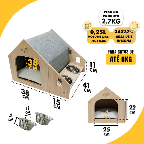 Casinha Grande Para Gato Com Alimentadores Externos Cinza Cinza — foto 2