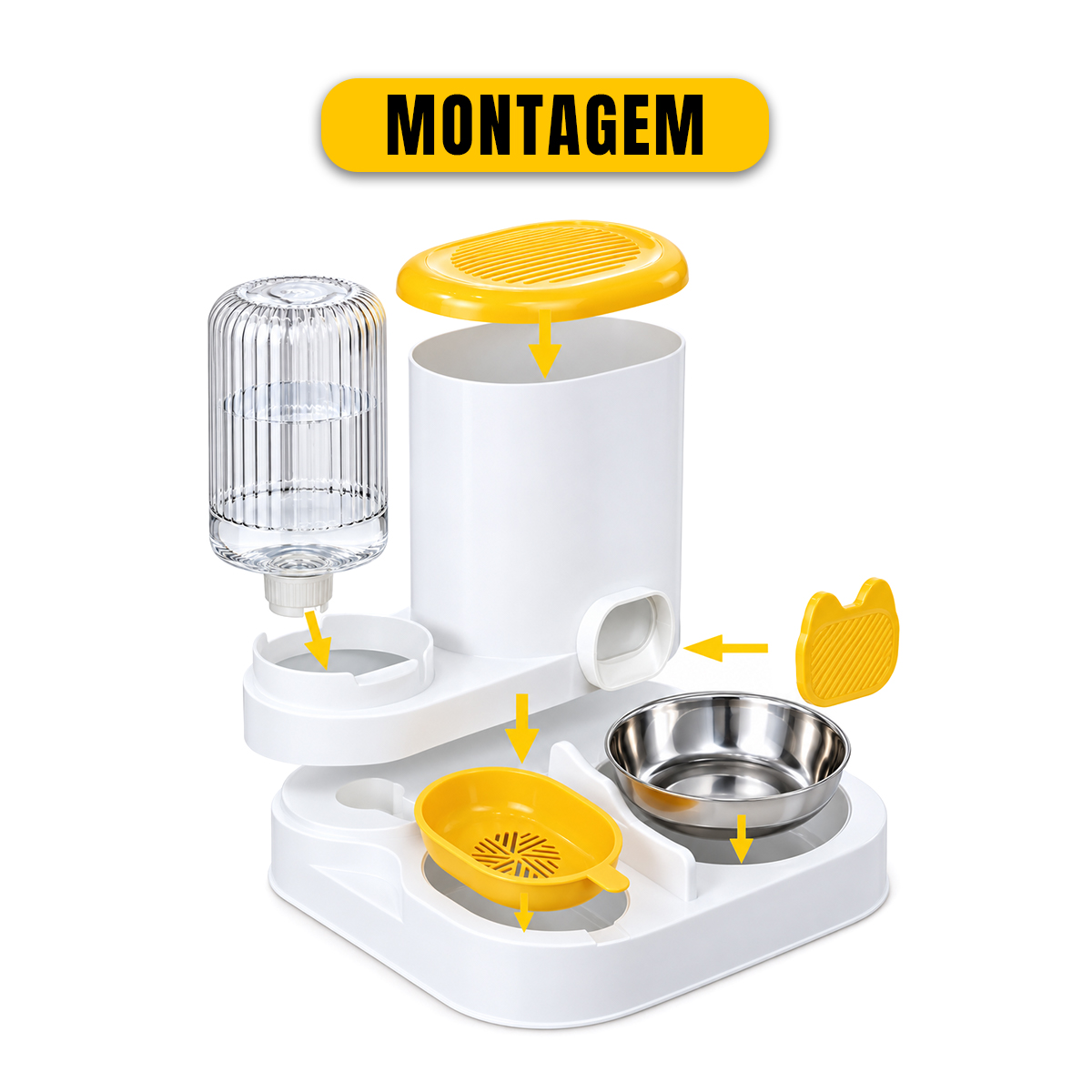 Comedouro e Bebedouro Duplo Automático 800 ML - Amarelo — foto 7