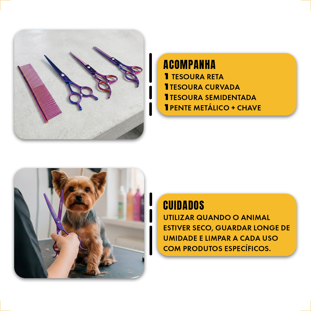 Kit 3 Tesouras Banho Tosa 7 Polegadas (4 Peças) - ANIMAUX - Roxa — foto 5