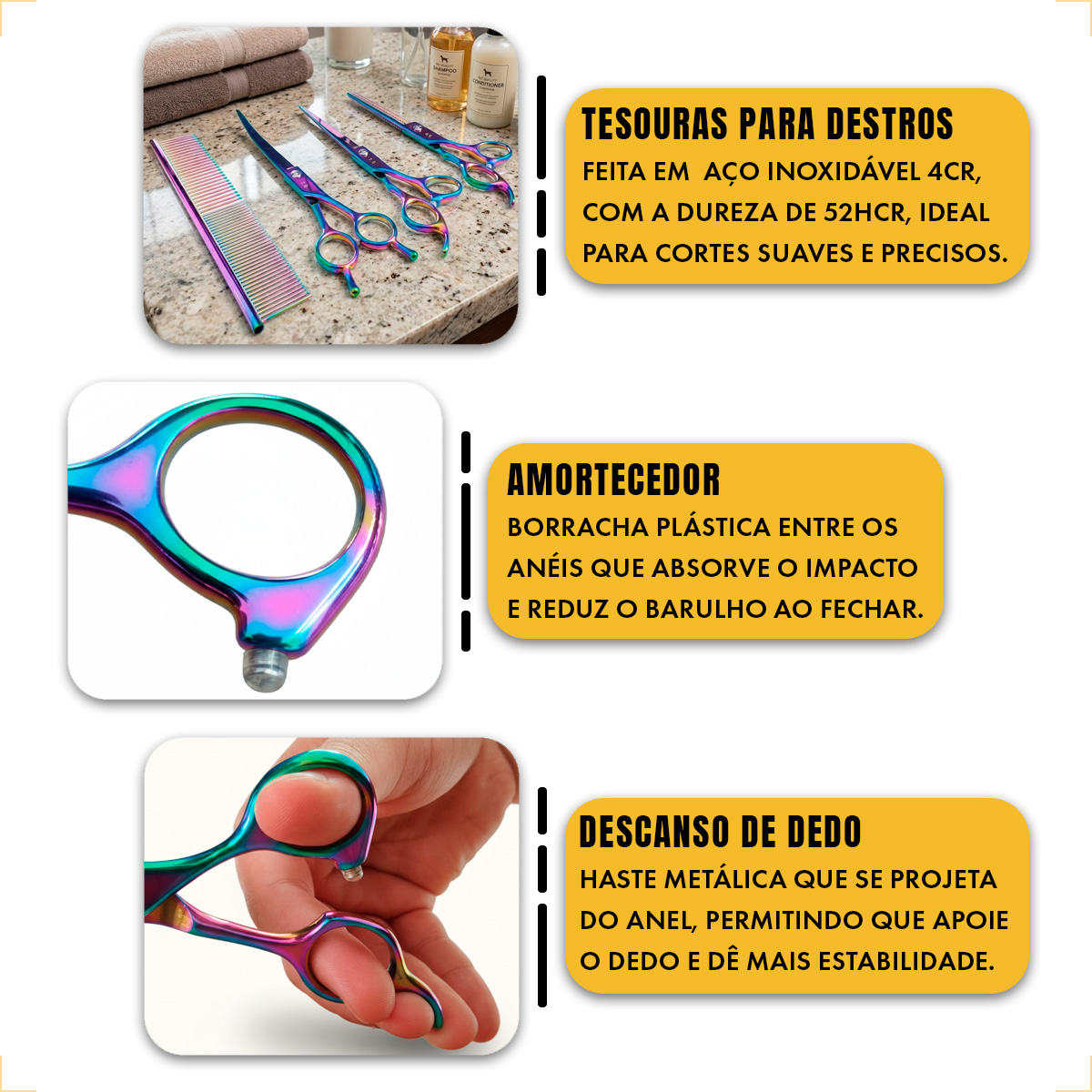 Kit 3 Tesouras Banho Tosa 7 Polegadas (4 Peças) - ANIMAUX - MULTICOLOR — foto 4